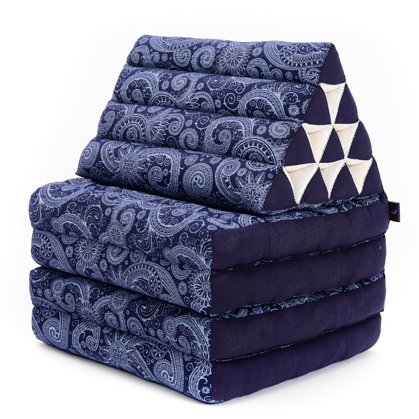 Thai Folding Mat with Triangle Cushion – Handmade Kapok Relax Mat for Sleeping, Reading & Lounging, Cbt1 - Blue, 4 seating segments