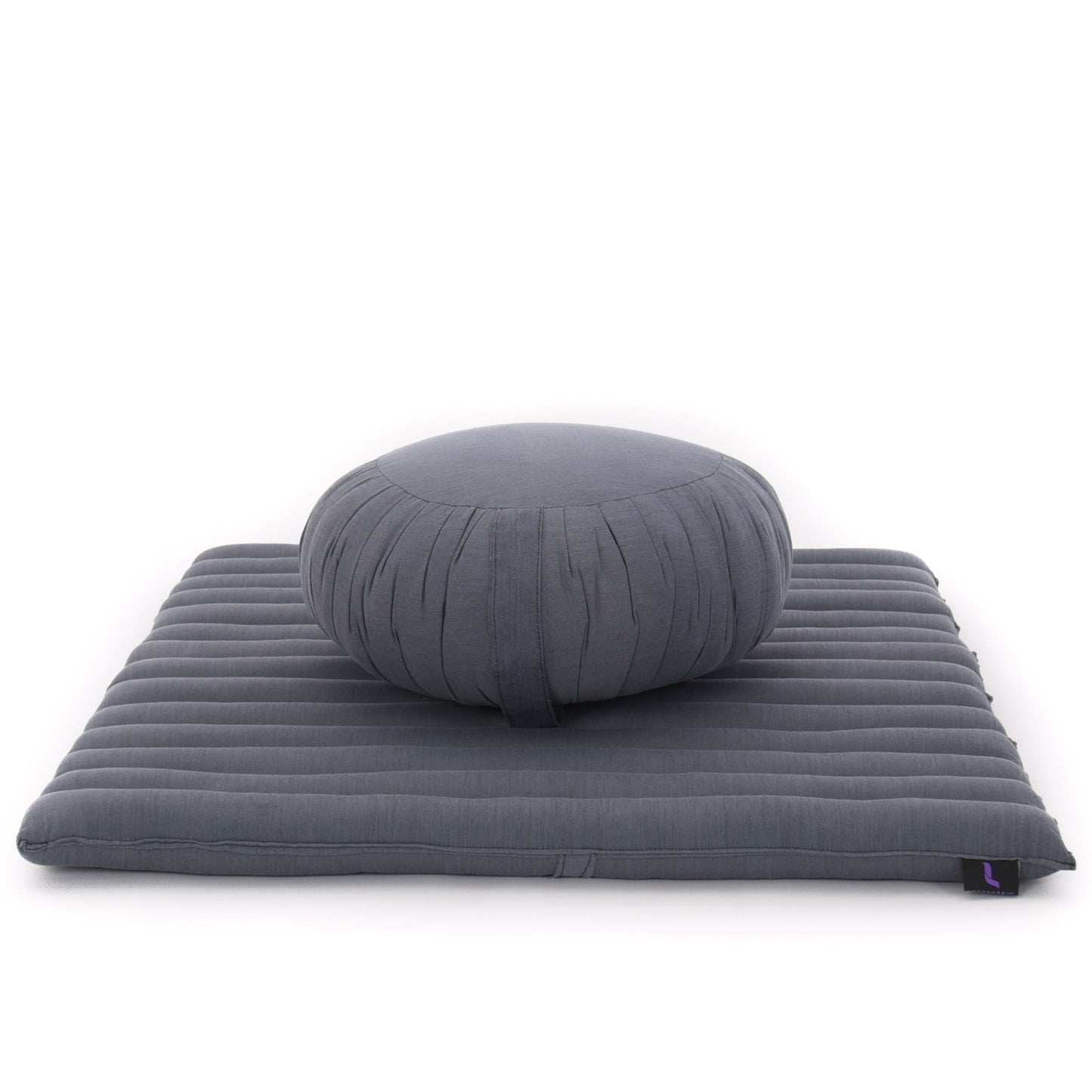 Kapok Meditation Cushion Set – Zabuton Mat & Zafu Seat Cushion with Cotton Cover, Cl13 - Grey