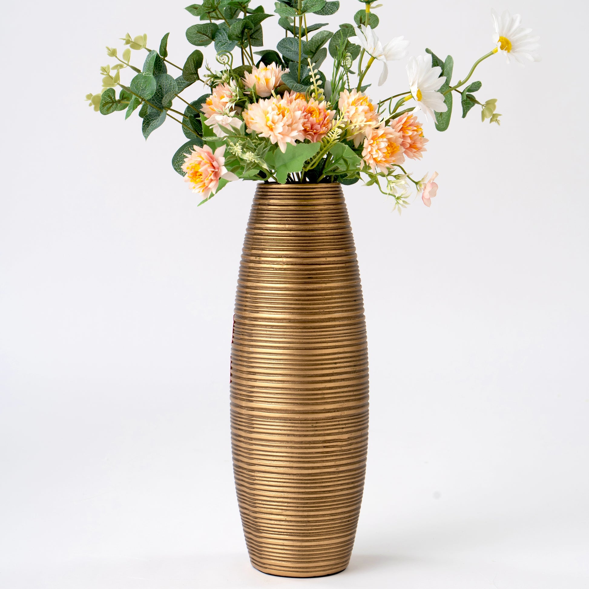 Compact Resin Vase – Stylish Waterproof Decorative Vase for Floor, Table or Shelf, gold, 34 cm