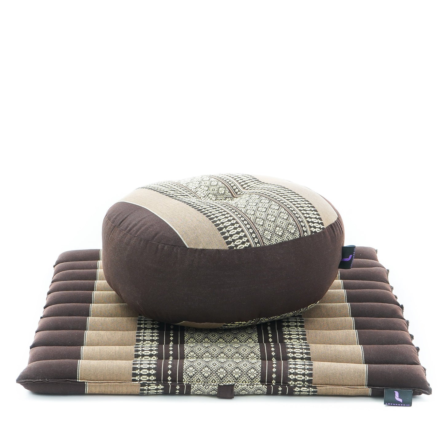 Compact Meditation Cushion Set Made of Kapok – Small Zabuton & Zafu with Cotton Cover, Sf10 - Brown
