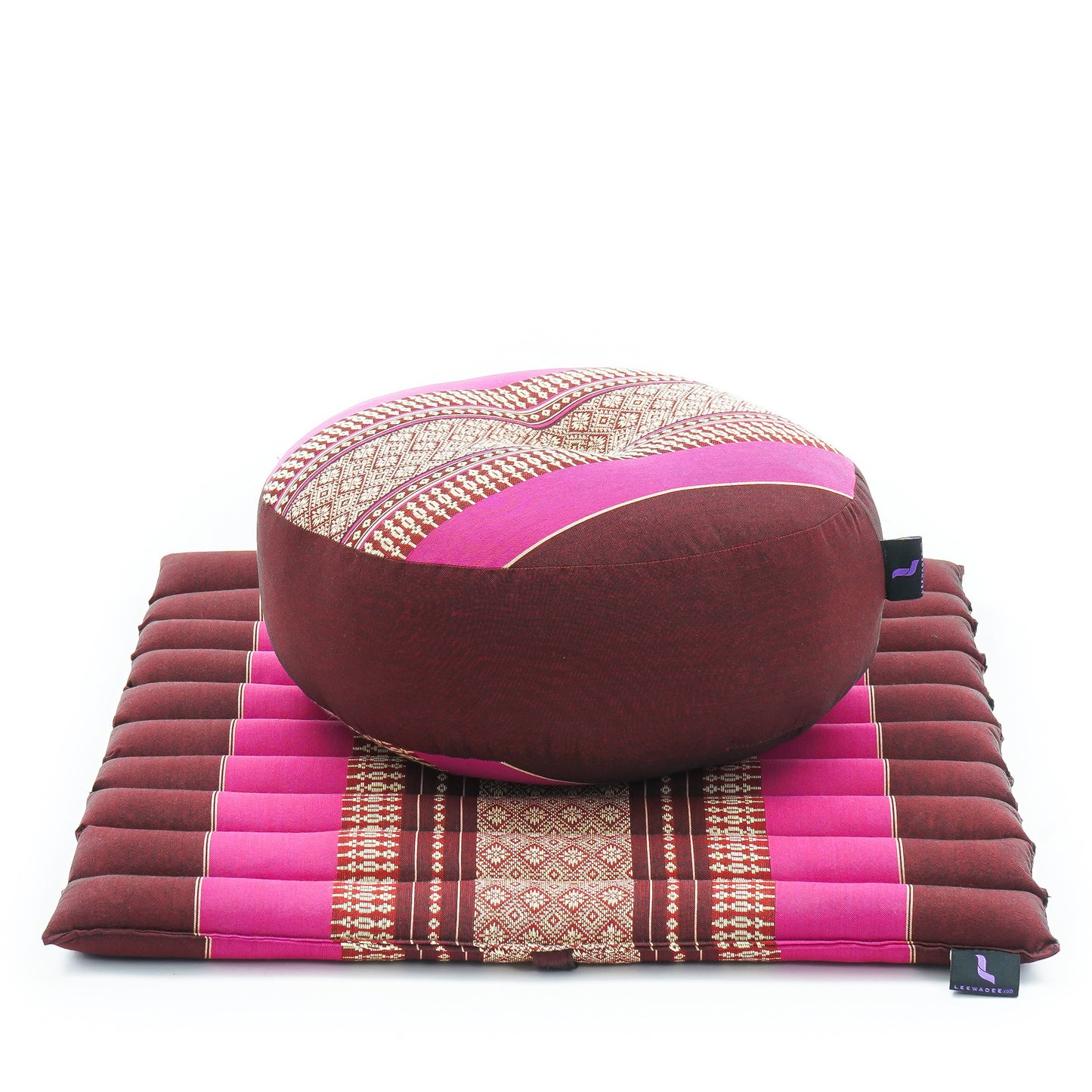 Compact Meditation Cushion Set Made of Kapok – Small Zabuton & Zafu with Cotton Cover, Sf29 - Auburn, Pink