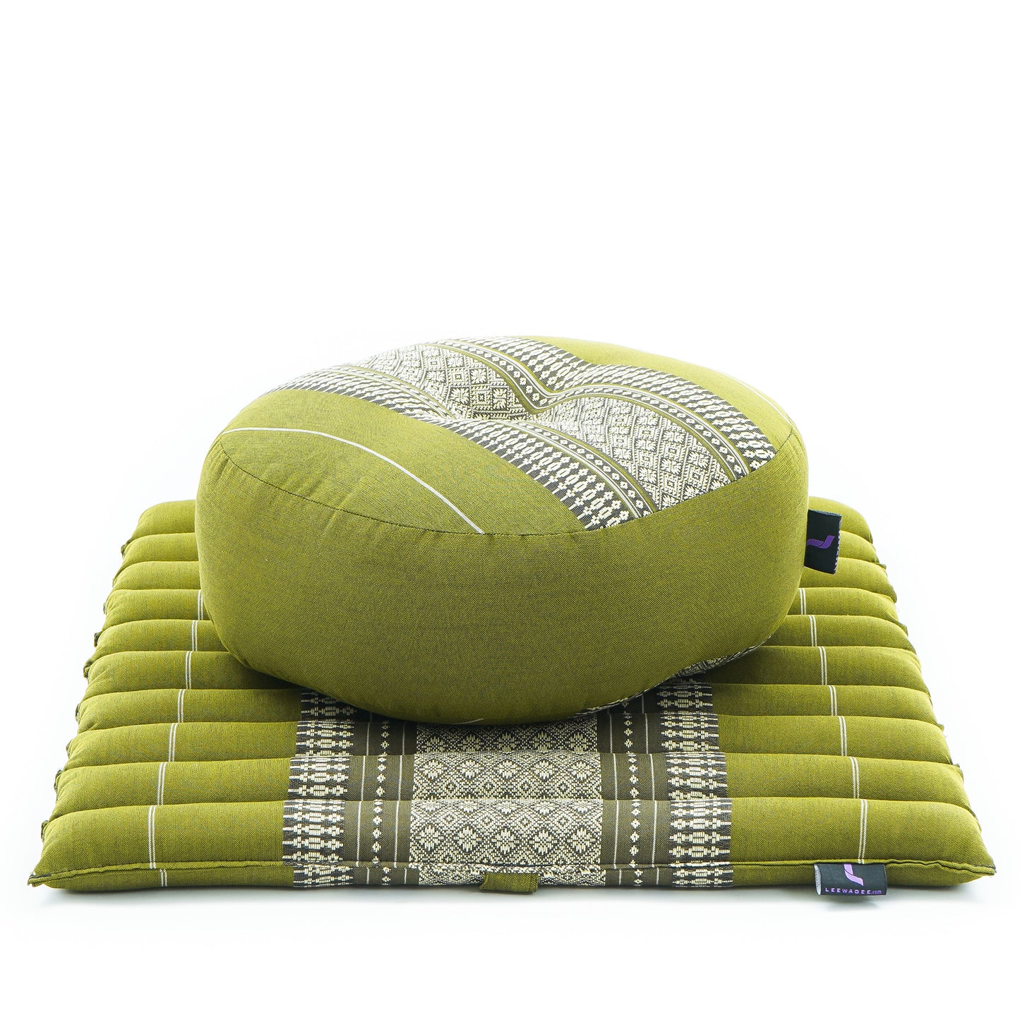 Compact Meditation Cushion Set Made of Kapok – Small Zabuton & Zafu with Cotton Cover, Sf17 - Green