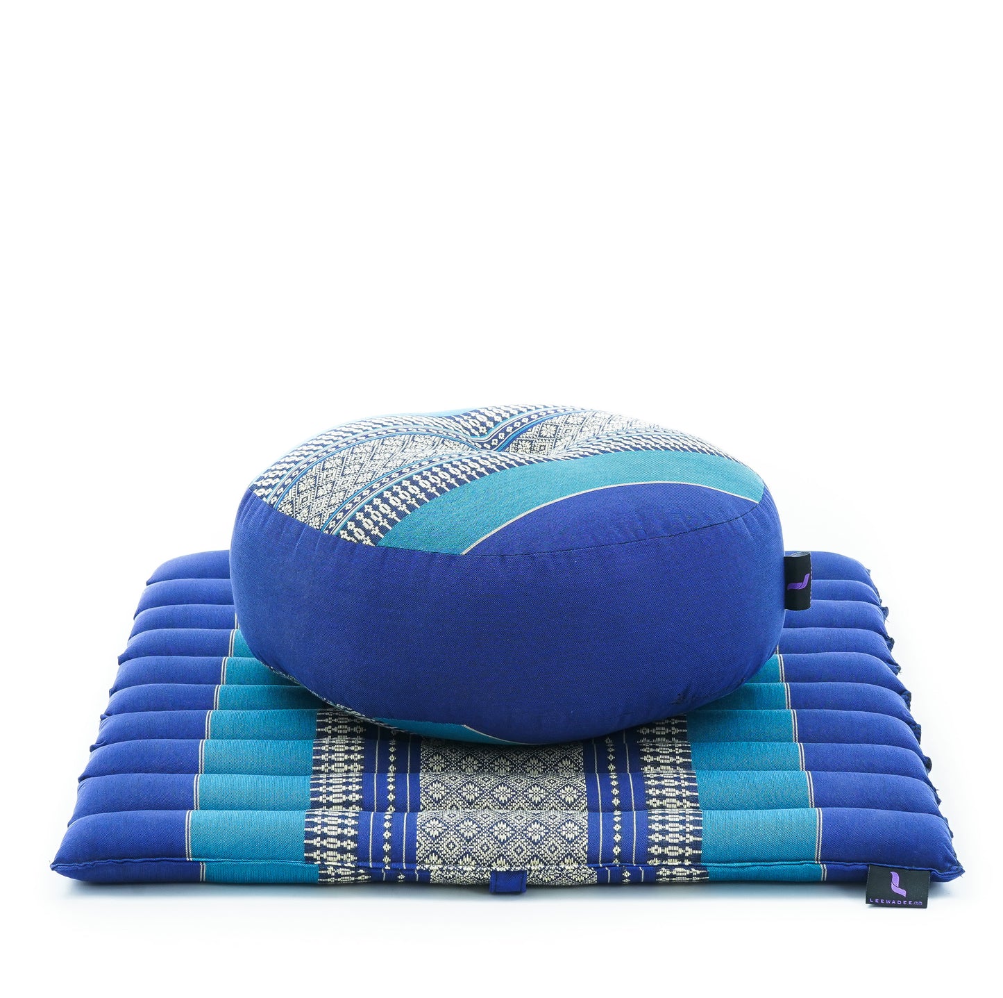 Compact Meditation Cushion Set Made of Kapok – Small Zabuton & Zafu with Cotton Cover, Sf28 - Blue
