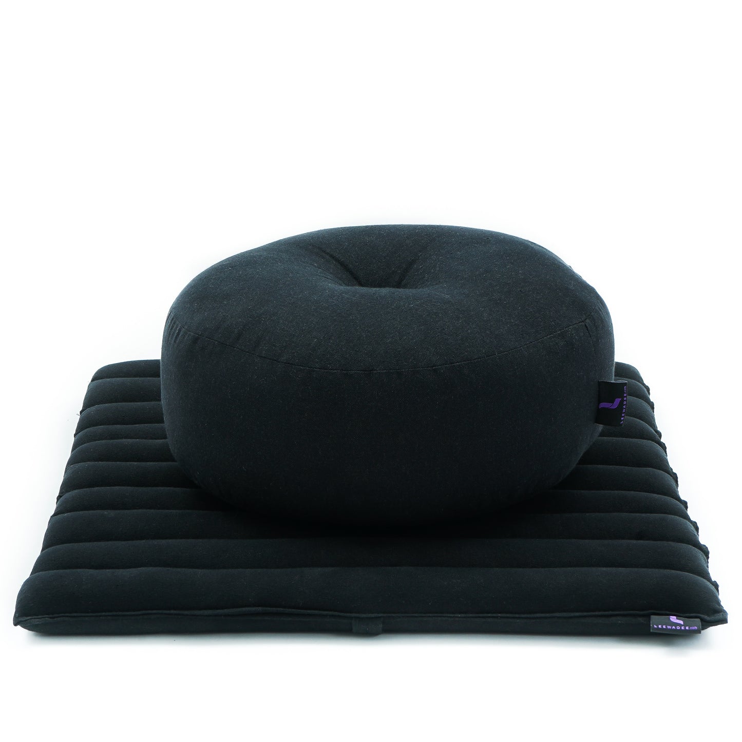 Compact Meditation Cushion Set Made of Kapok – Small Zabuton & Zafu with Cotton Cover, Cl02 - Black