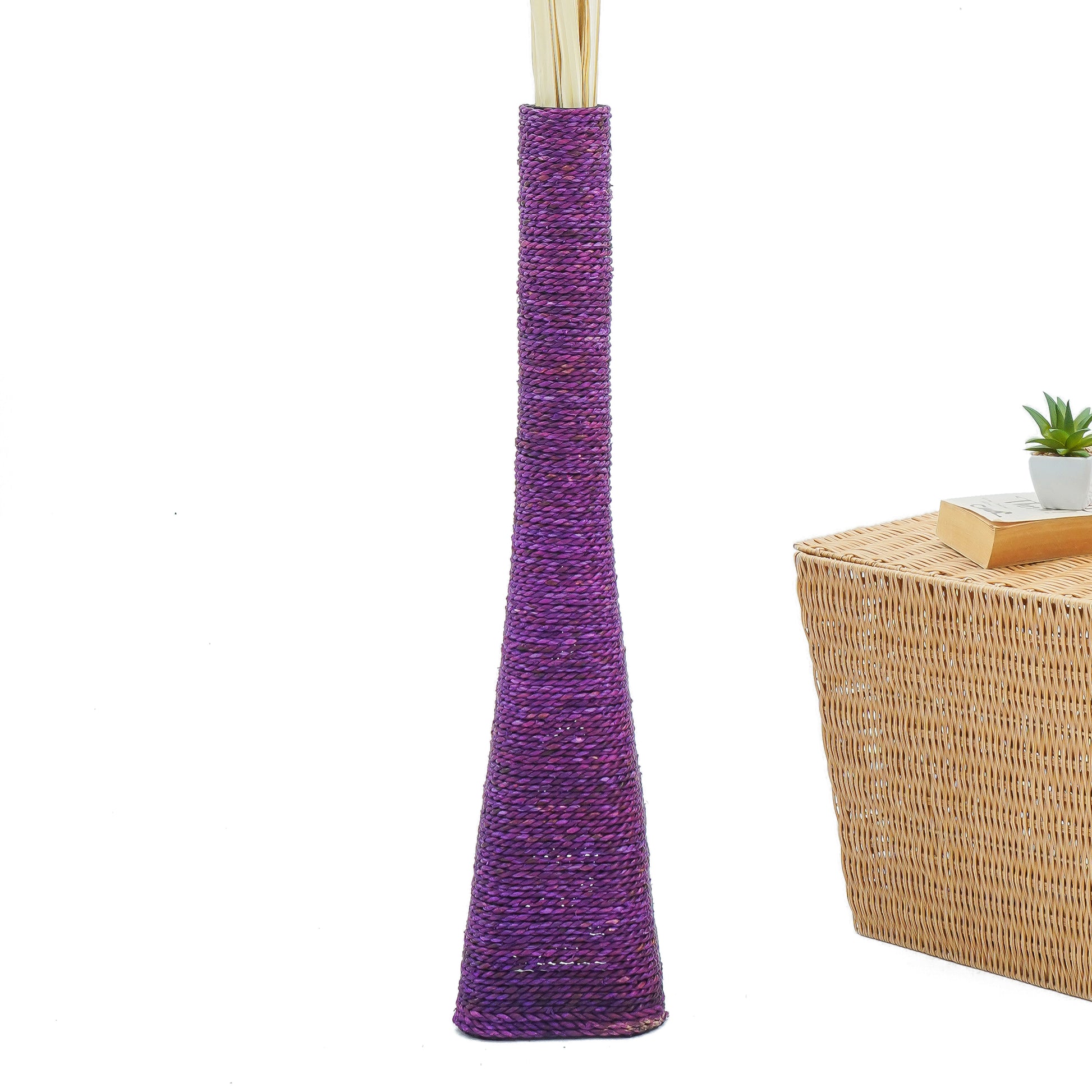 Large & Tall Floor Vase Made of Water Hyacinth and Bamboo – Handwoven Decorative Stand Vase for Dried Flowers & Branches, lavender, 70 cm - Modèle 2