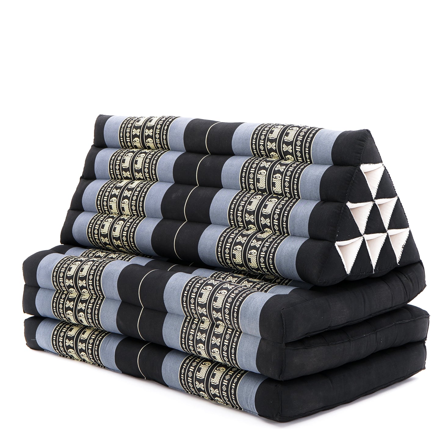 Thai Folding Mat with Triangle Cushion – Handmade Kapok Relax Mat for Sleeping, Reading & Lounging, Sf15 - Blue, 3 seating segments XL