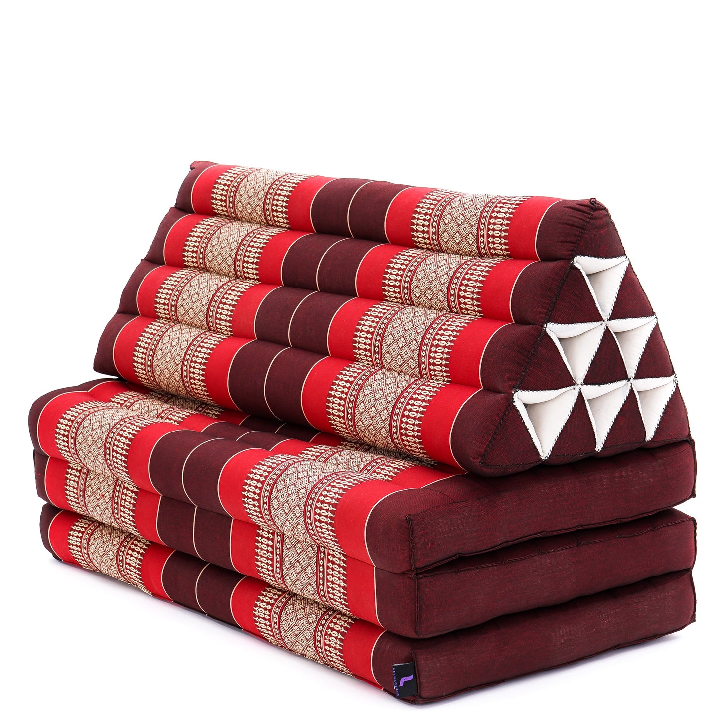 Thai Folding Mat with Triangle Cushion – Handmade Kapok Relax Mat for Sleeping, Reading & Lounging, Sf24 - Red, Brown, 3 seating segments XL
