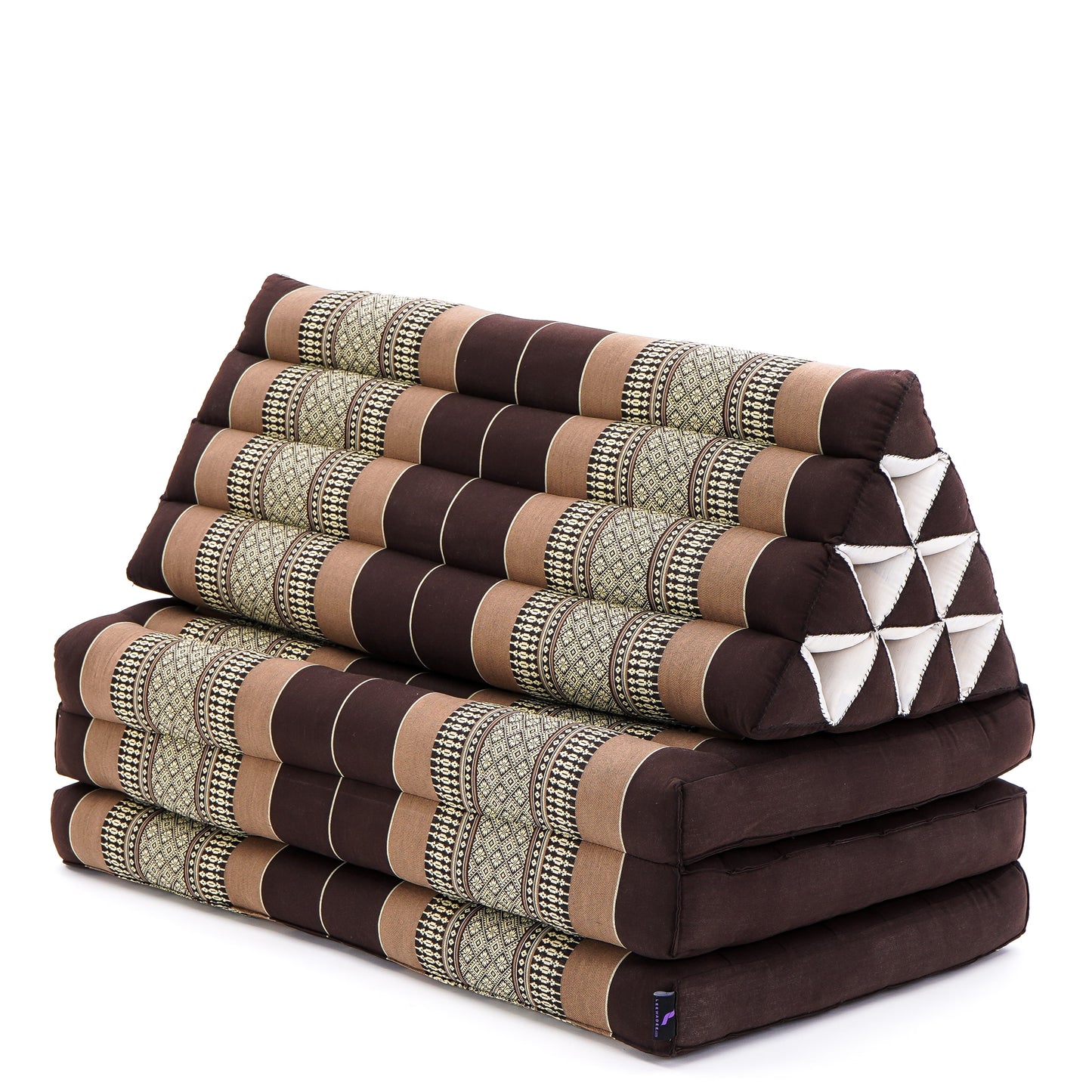 Thai Folding Mat with Triangle Cushion – Handmade Kapok Relax Mat for Sleeping, Reading & Lounging, Sf10 - Brown, 3 seating segments XL