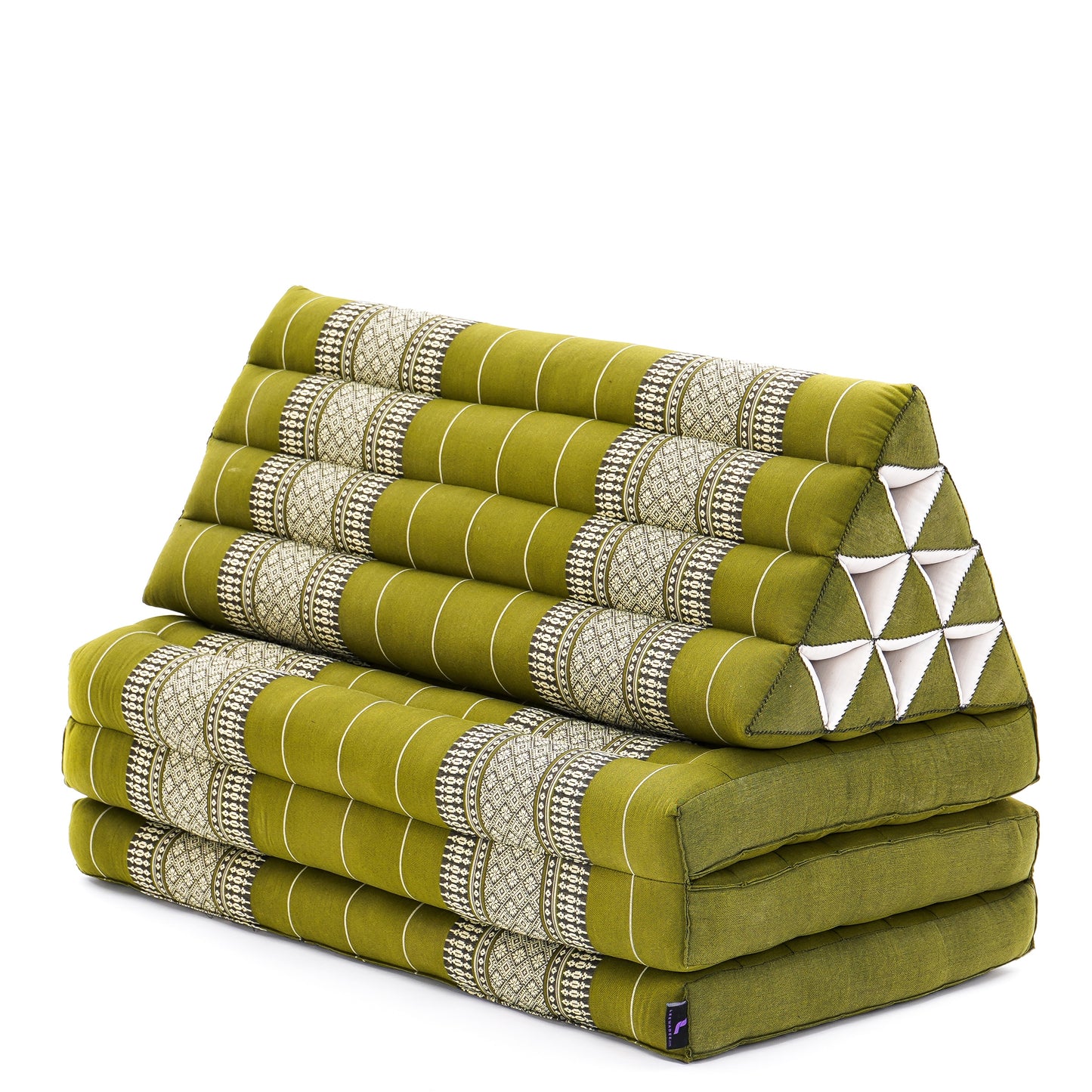 Thai Folding Mat with Triangle Cushion – Handmade Kapok Relax Mat for Sleeping, Reading & Lounging, Sf17 - Green, 3 seating segments XL