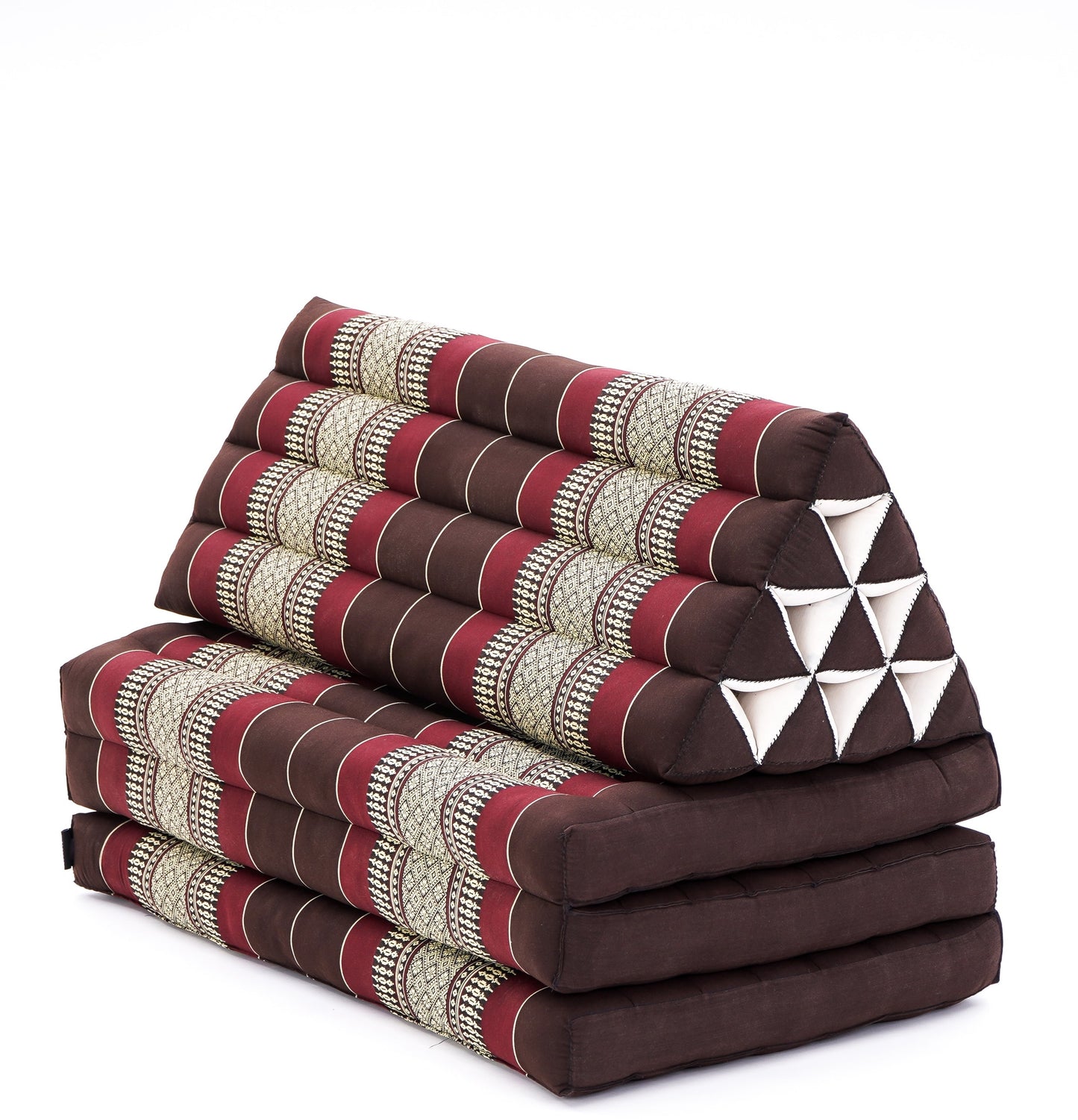 Thai Folding Mat with Triangle Cushion – Handmade Kapok Relax Mat for Sleeping, Reading & Lounging, Sf19 - Red, Brown, 3 seating segments XL