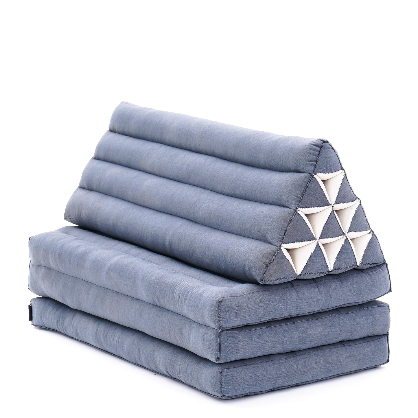 Thai Folding Mat with Triangle Cushion – Handmade Kapok Relax Mat for Sleeping, Reading & Lounging, Cl13 - Grey, 3 seating segments XL