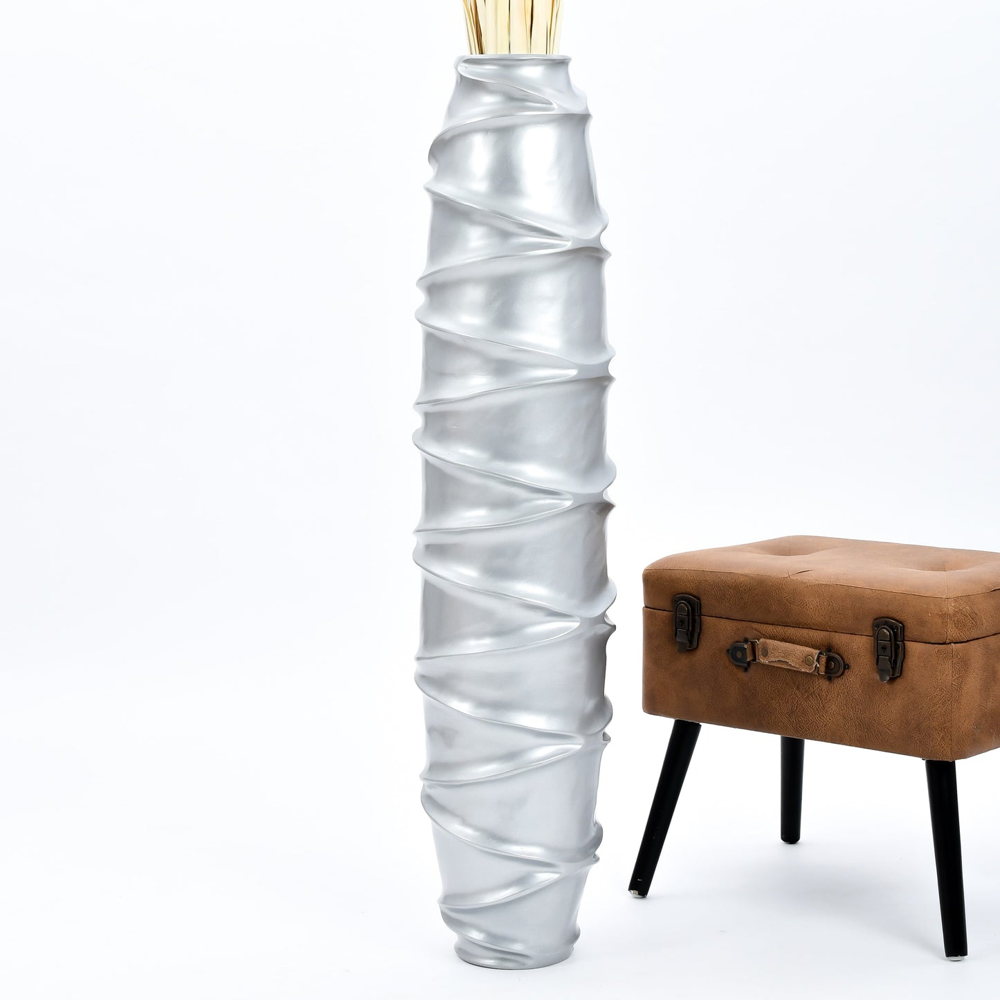 Large Mango Wood Floor Vase – Handcrafted Decorative Highlight from Thailand, silver, 105 cm