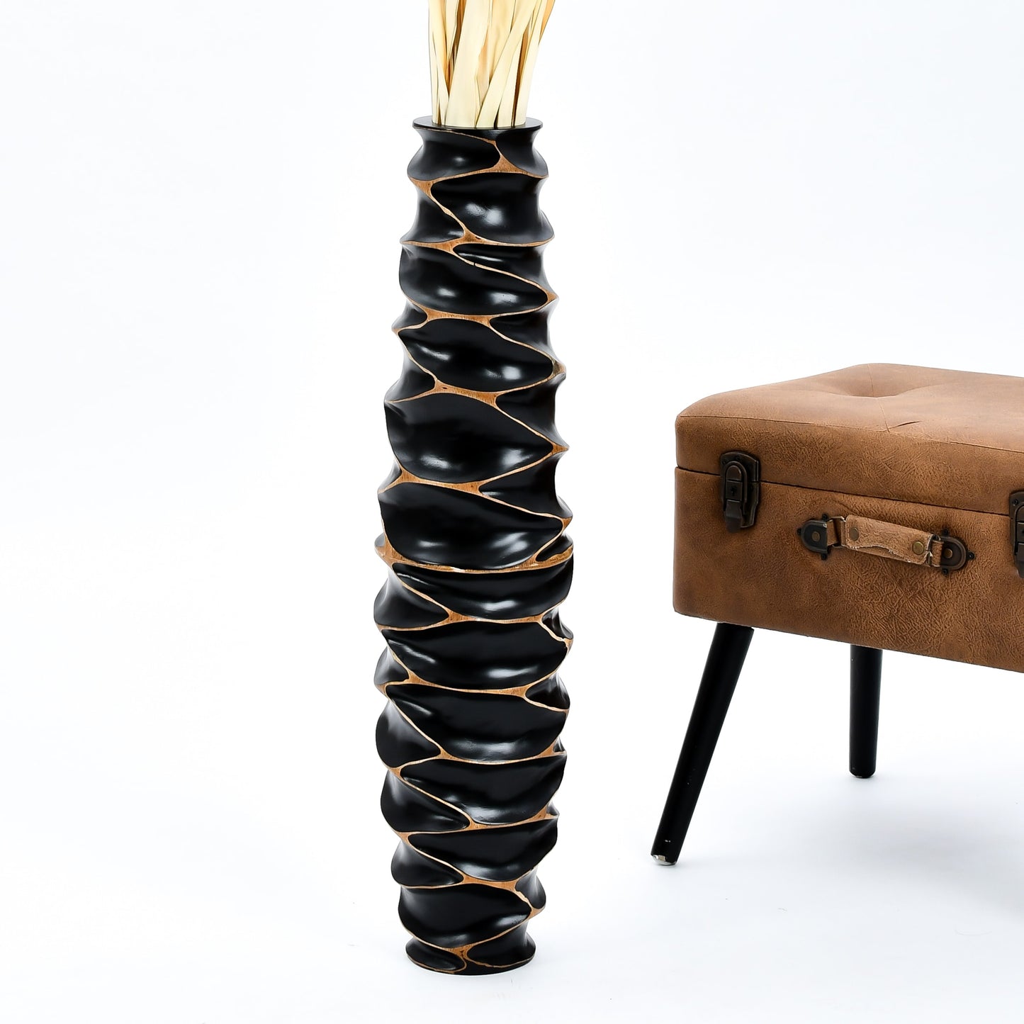 Large Mango Wood Floor Vase – Handcrafted Decorative Highlight from Thailand, black, 65 cm
