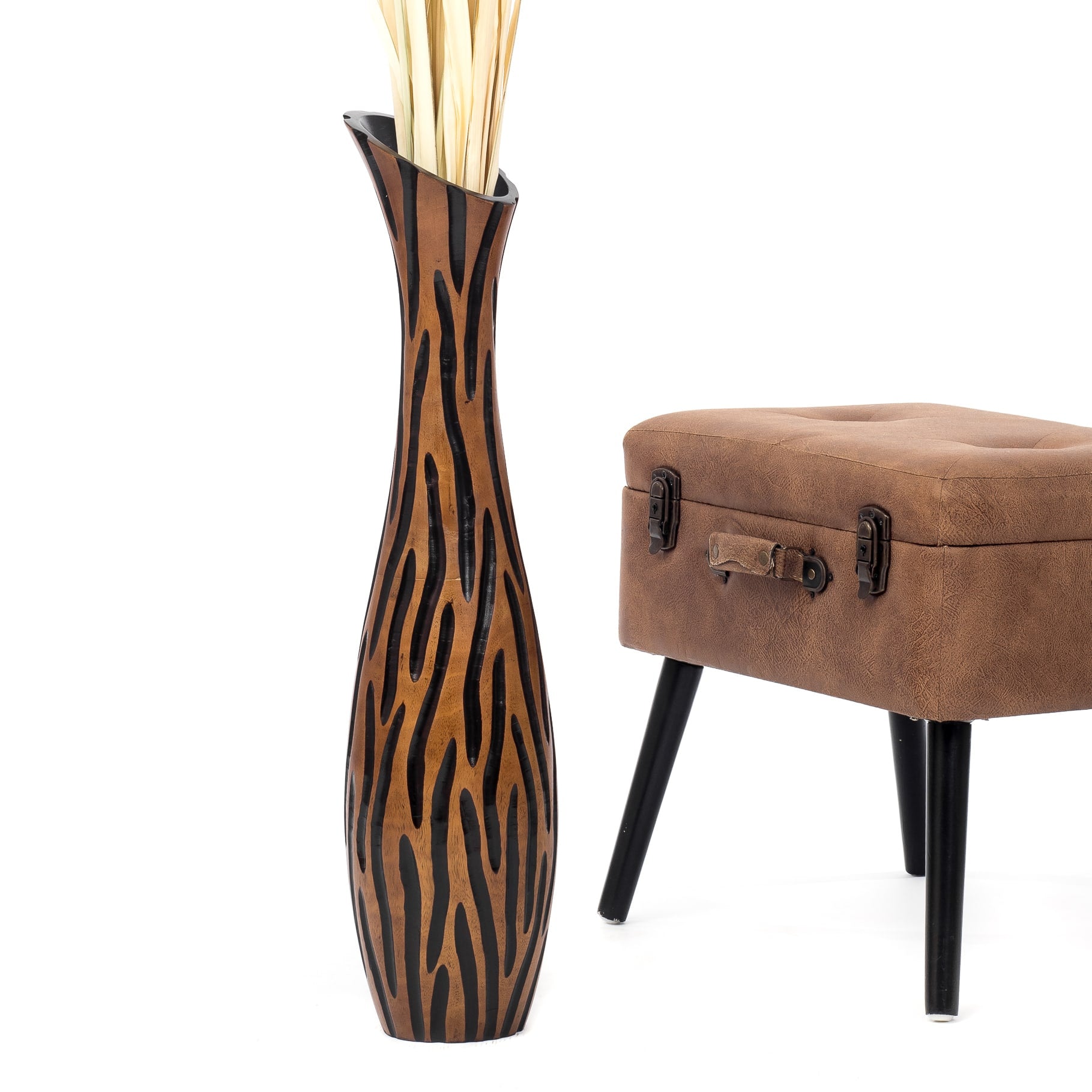 Large Mango Wood Floor Vase – Handcrafted Decorative Highlight from Thailand, 65 cm