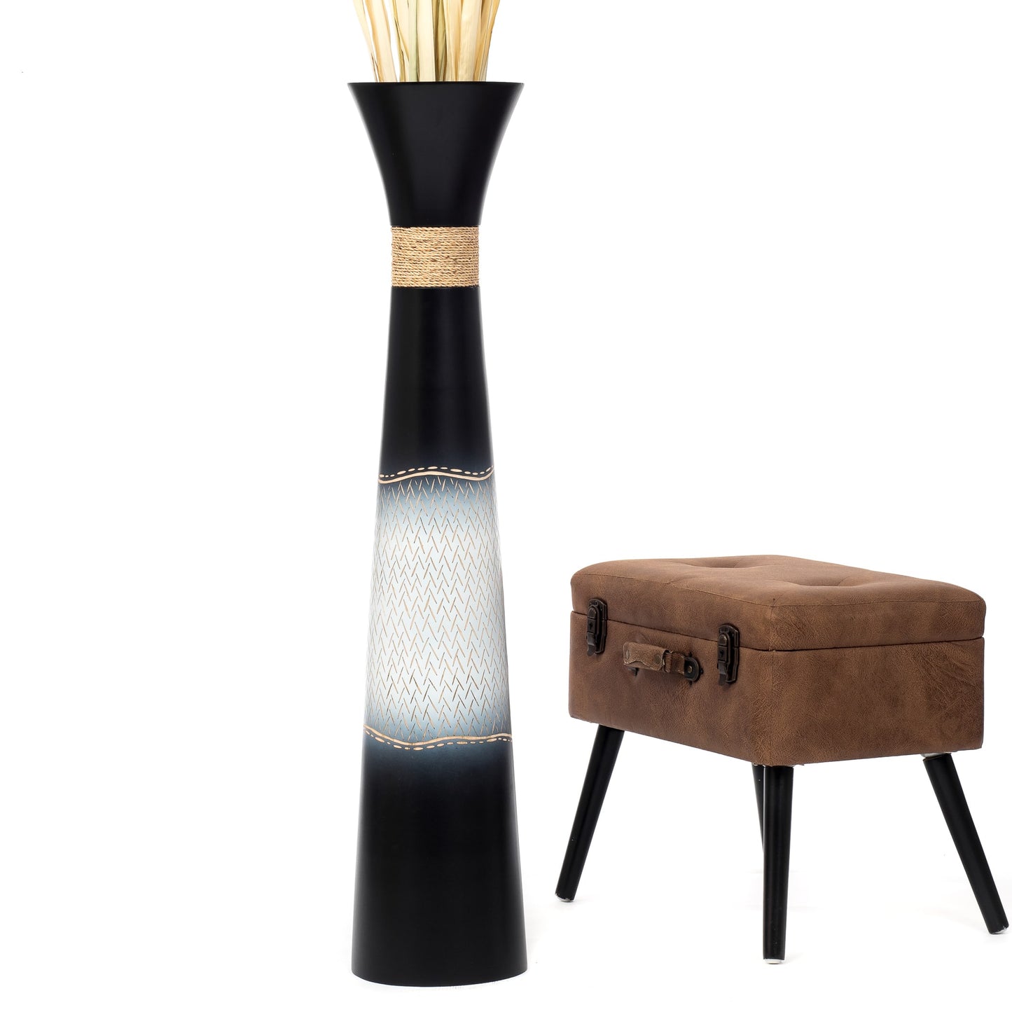 Large Mango Wood Floor Vase – Handcrafted Decorative Highlight from Thailand, 105 cm