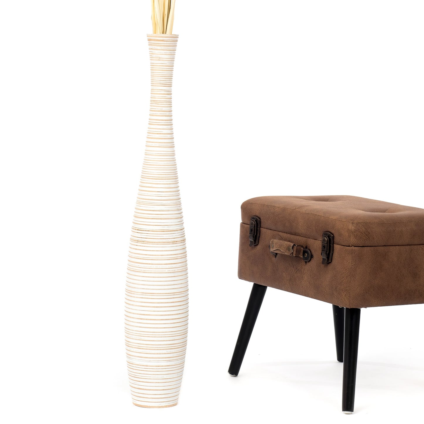 Large Mango Wood Floor Vase – Handcrafted Decorative Highlight from Thailand, 85 cm