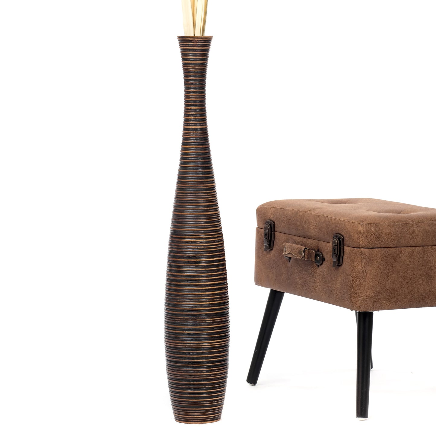 Large Mango Wood Floor Vase – Handcrafted Decorative Highlight from Thailand, 85 cm