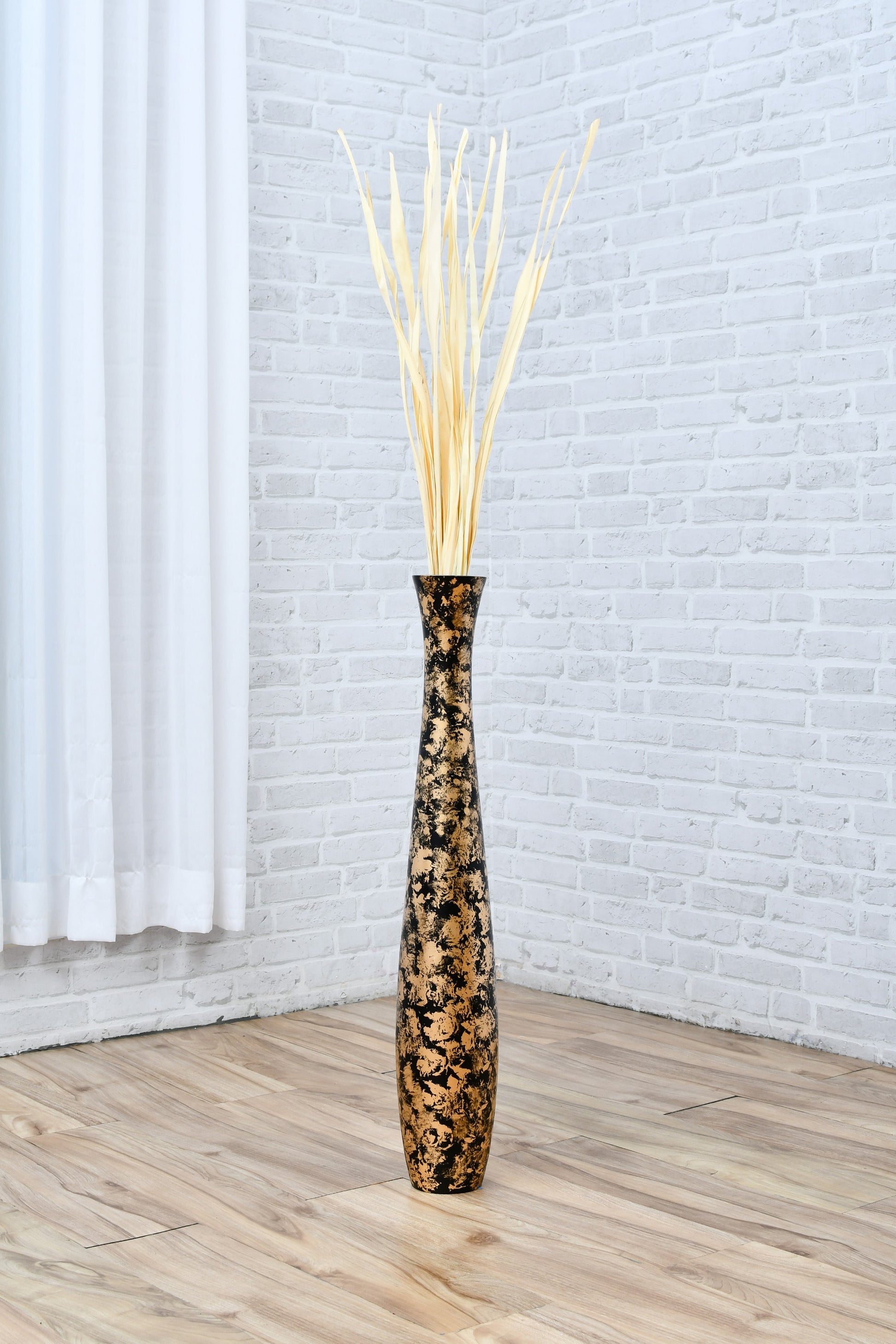 Large Mango Wood Floor Vase – Handcrafted Decorative Highlight from Thailand, 65 cm