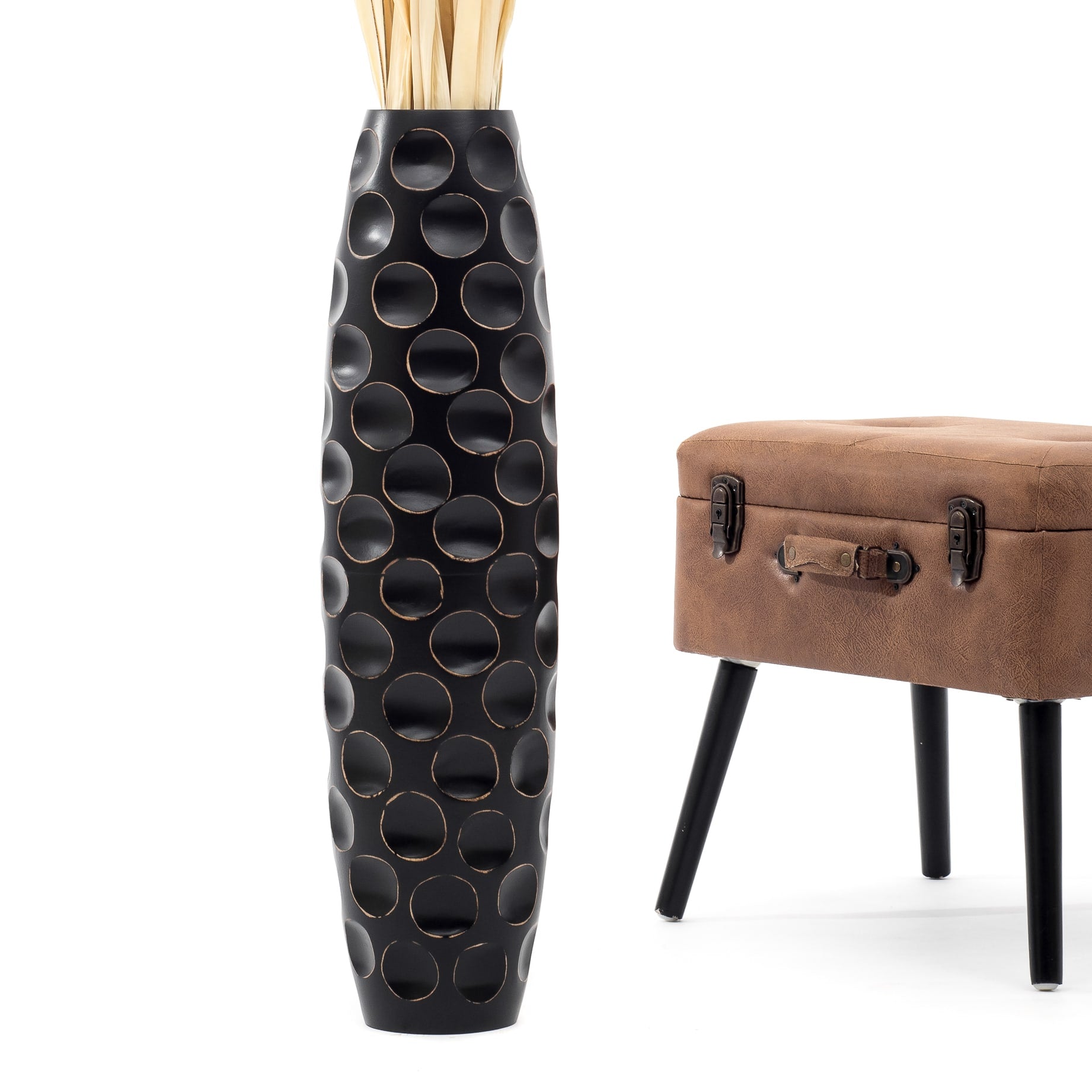 Large Mango Wood Floor Vase – Handcrafted Decorative Highlight from Thailand, 65 cm