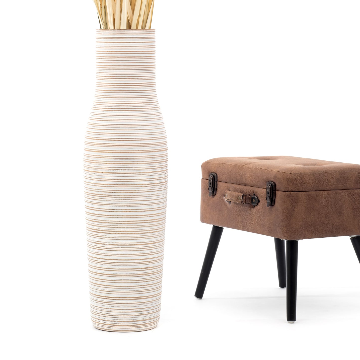 Large Mango Wood Floor Vase – Handcrafted Decorative Highlight from Thailand, 85 cm