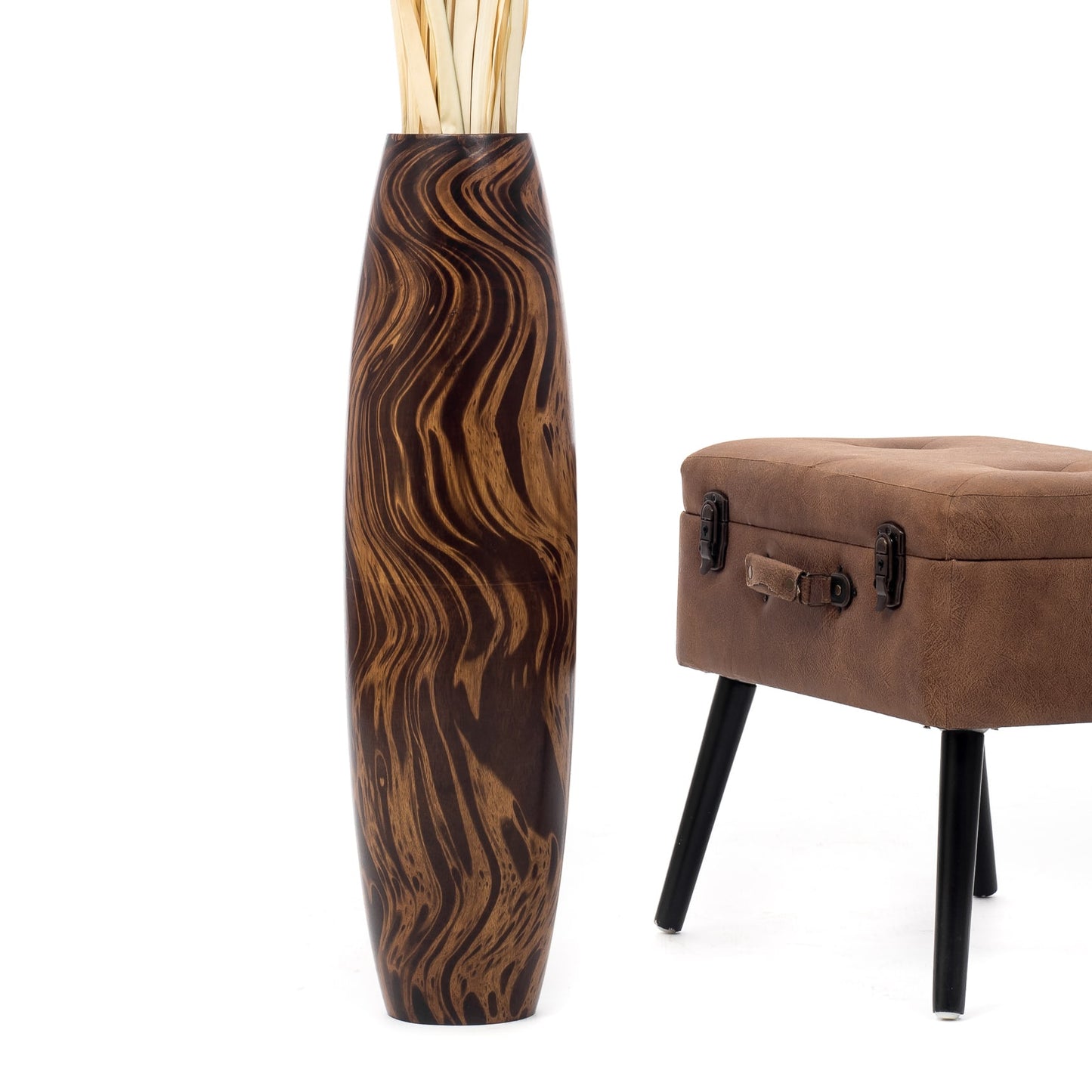 Large Mango Wood Floor Vase – Handcrafted Decorative Highlight from Thailand, 65 cm