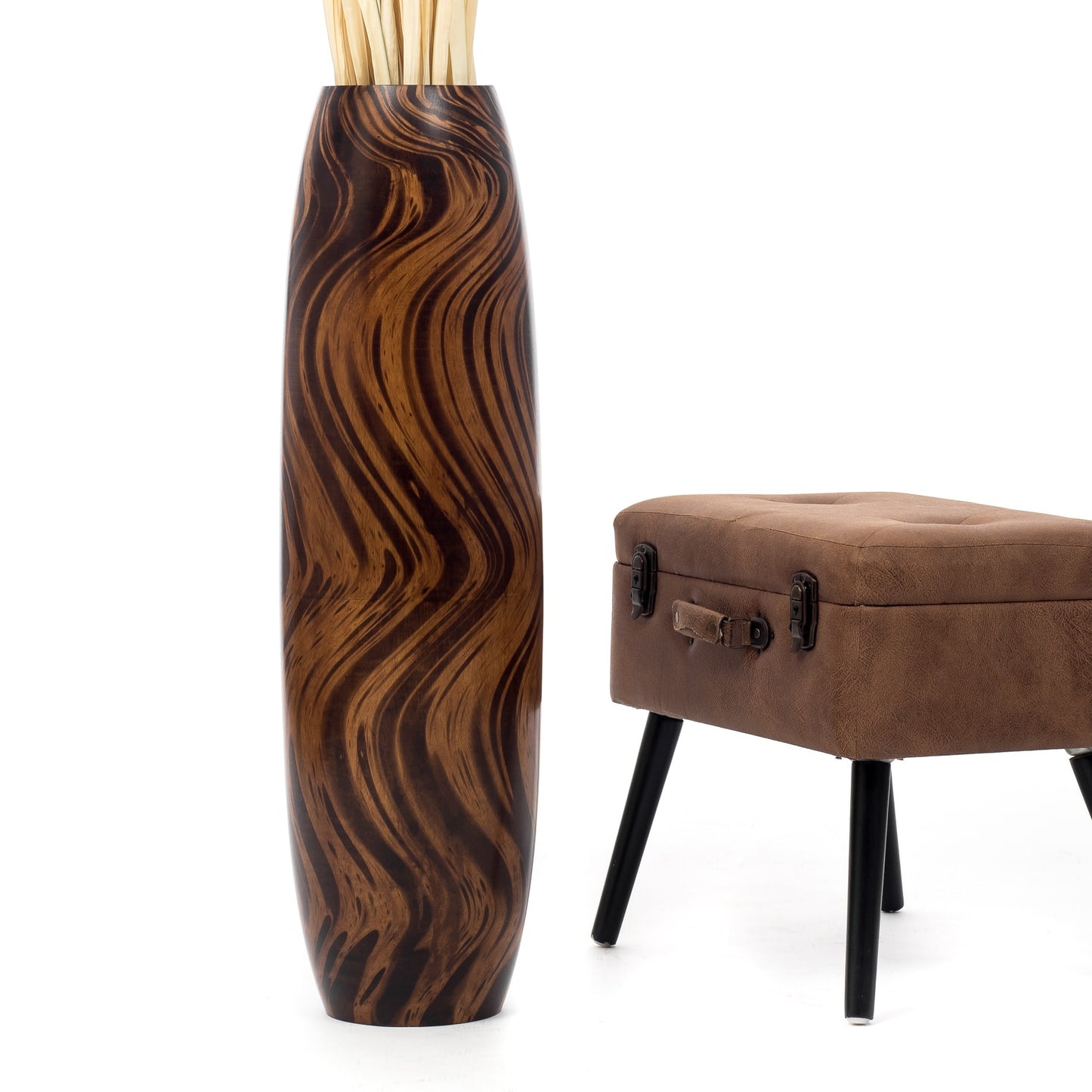 Large Mango Wood Floor Vase – Handcrafted Decorative Highlight from Thailand, 85 cm