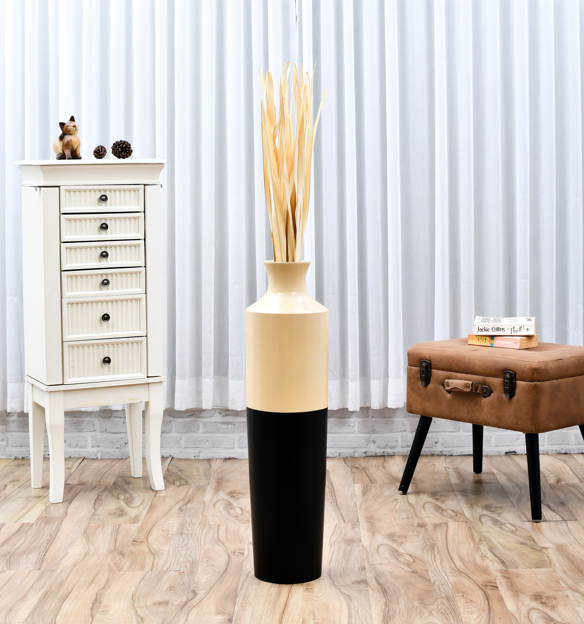 2-Pack Rattan Sticks for Floor Vases – Natural Decorative Twigs ( 8 per Bundle), ecru, Palm Leaf