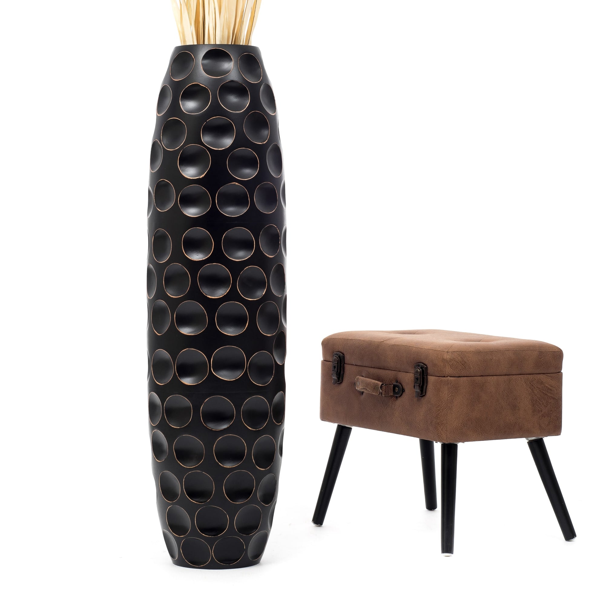 Large Mango Wood Floor Vase – Handcrafted Decorative Highlight from Thailand, 105 cm