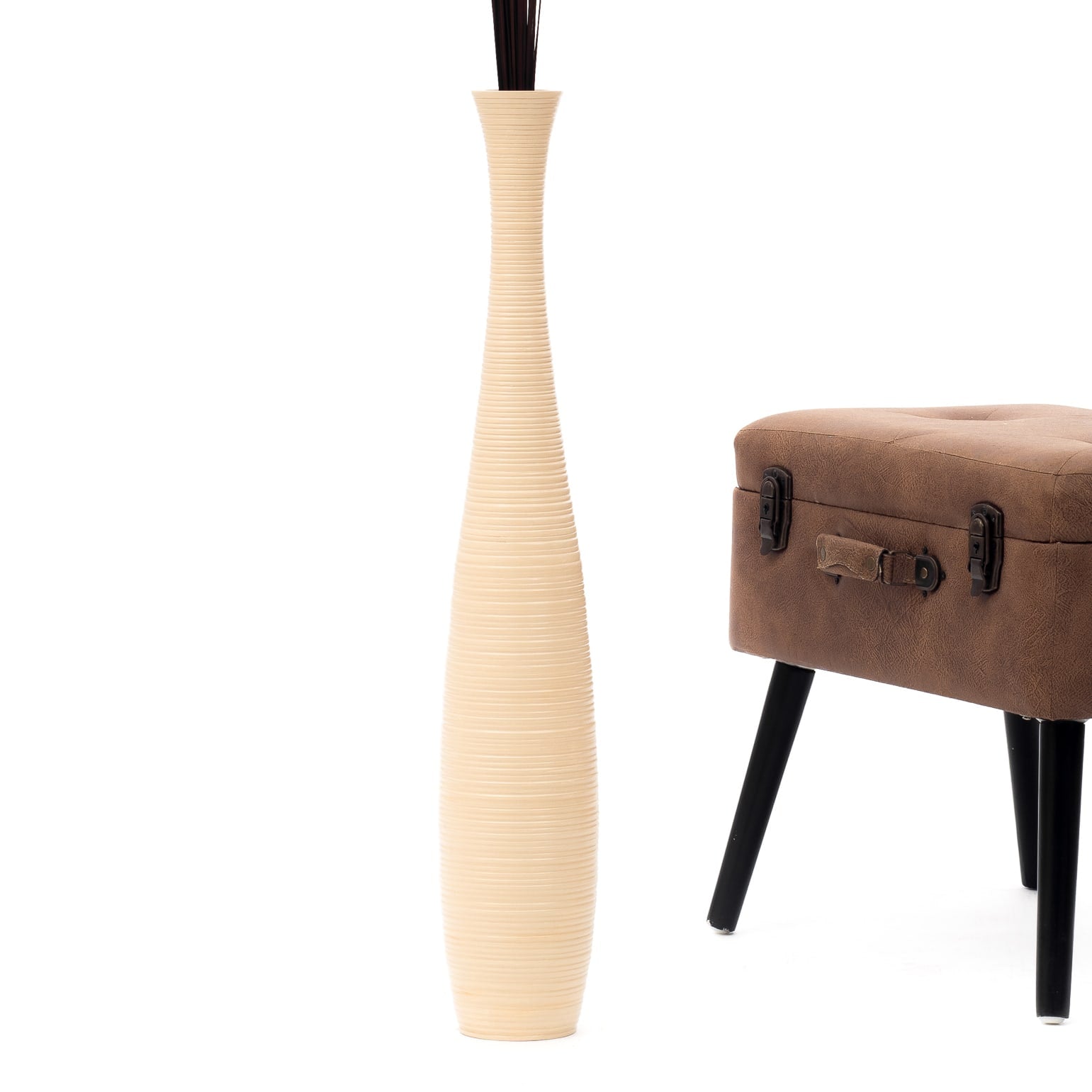 Large Mango Wood Floor Vase – Handcrafted Decorative Highlight from Thailand, 65 cm