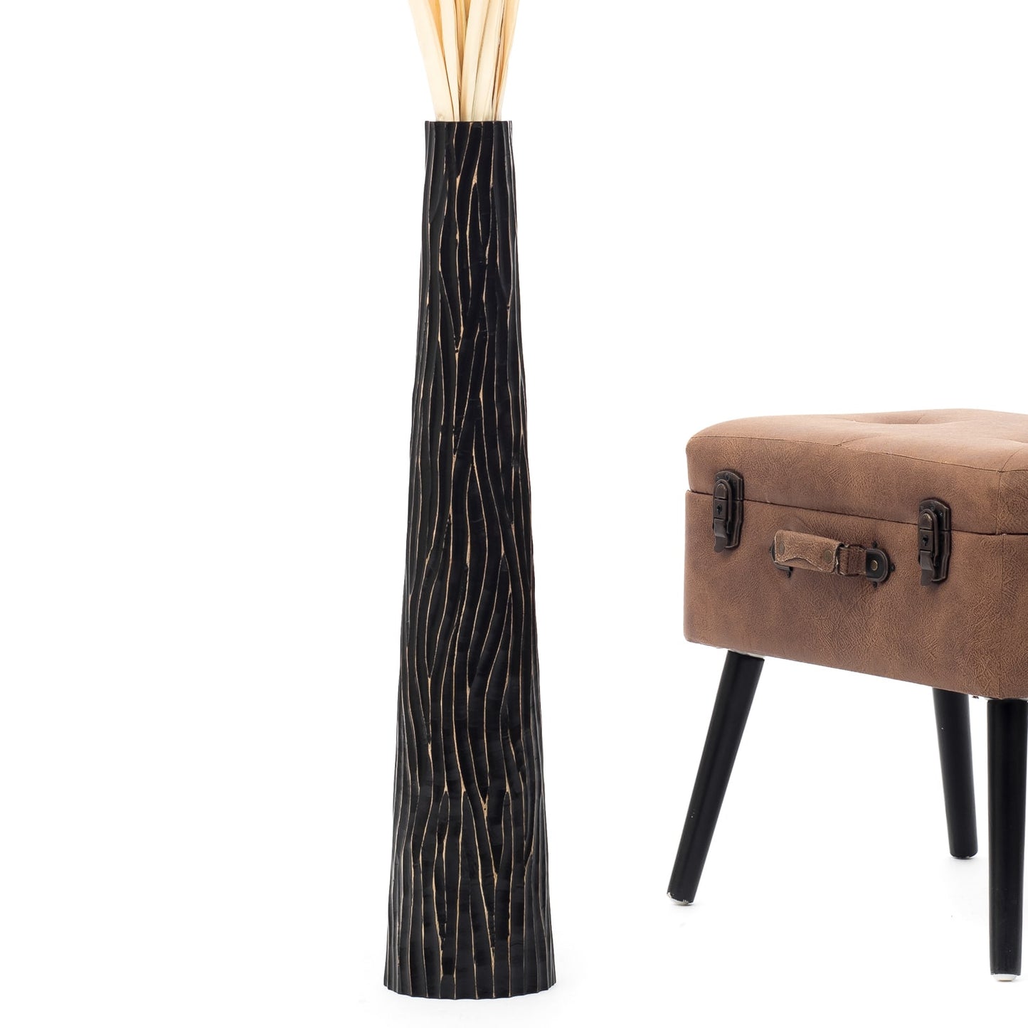 Large Mango Wood Floor Vase – Handcrafted Decorative Highlight from Thailand, 65 cm