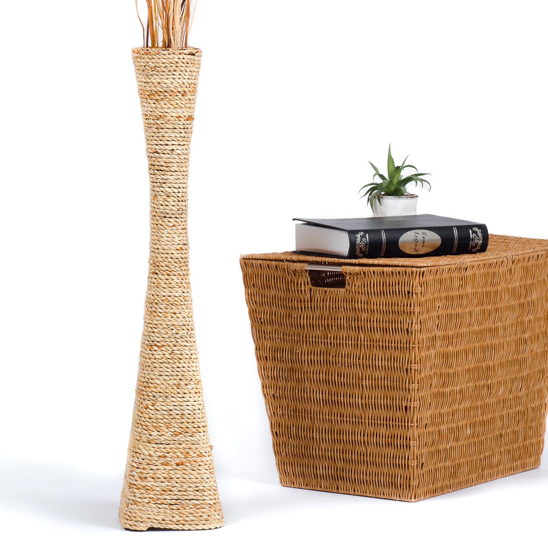 Large & Tall Floor Vase Made of Water Hyacinth and Bamboo – Handwoven Decorative Stand Vase for Dried Flowers & Branches, ecru, 70 cm - Modèle 1