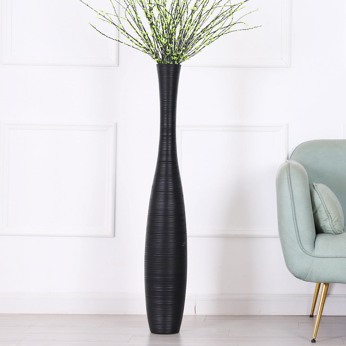 Large Mango Wood Floor Vase – Handcrafted Decorative Highlight from Thailand, 85 cm