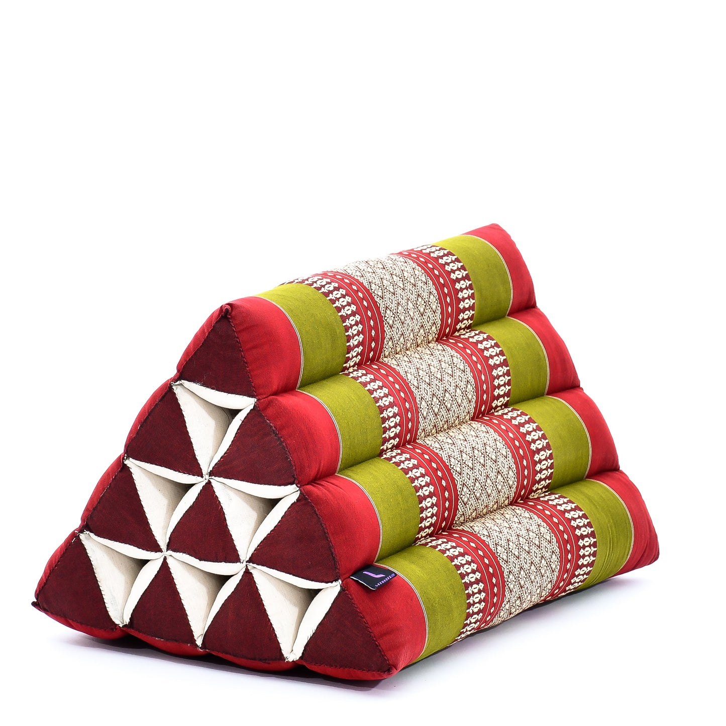 Triangular Kapok Backrest Cushion – Firm Thai Reading Pillow with Cotton Cover in Plain or Patterned Designs, Sf11 - Red, Green, triangle cushion