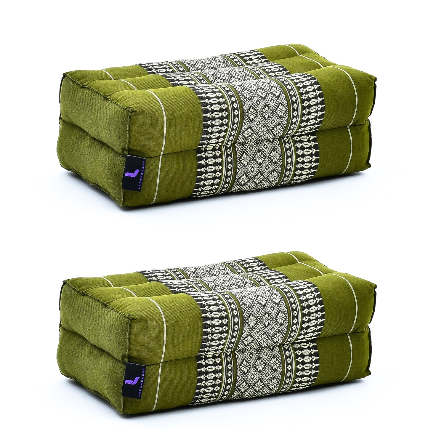 Kapok Yoga Block Cushions – 2-Piece Set of Firm Meditation & Yoga Cushions with Cotton Cover, Sf17 - Green