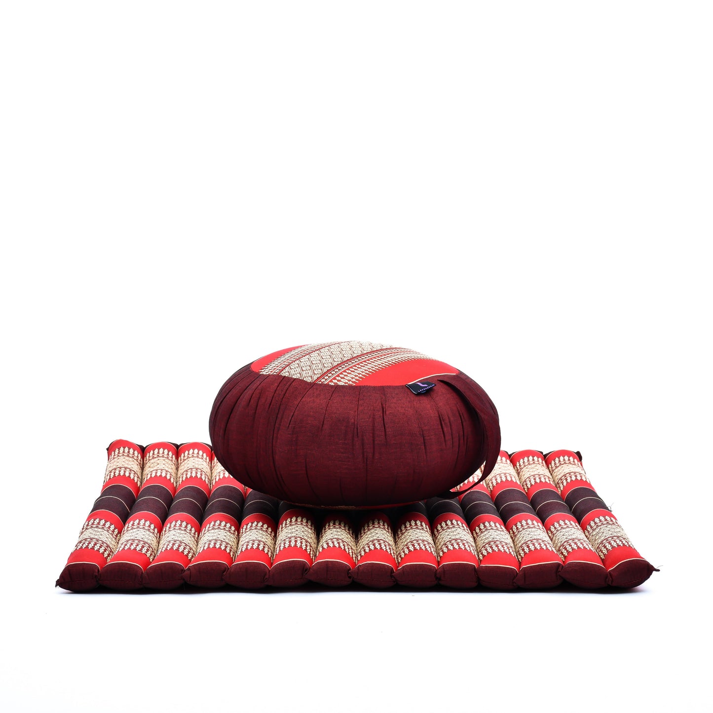Kapok Meditation Cushion Set – Zabuton Mat & Zafu Seat Cushion with Cotton Cover, Sf24 - Red, Brown
