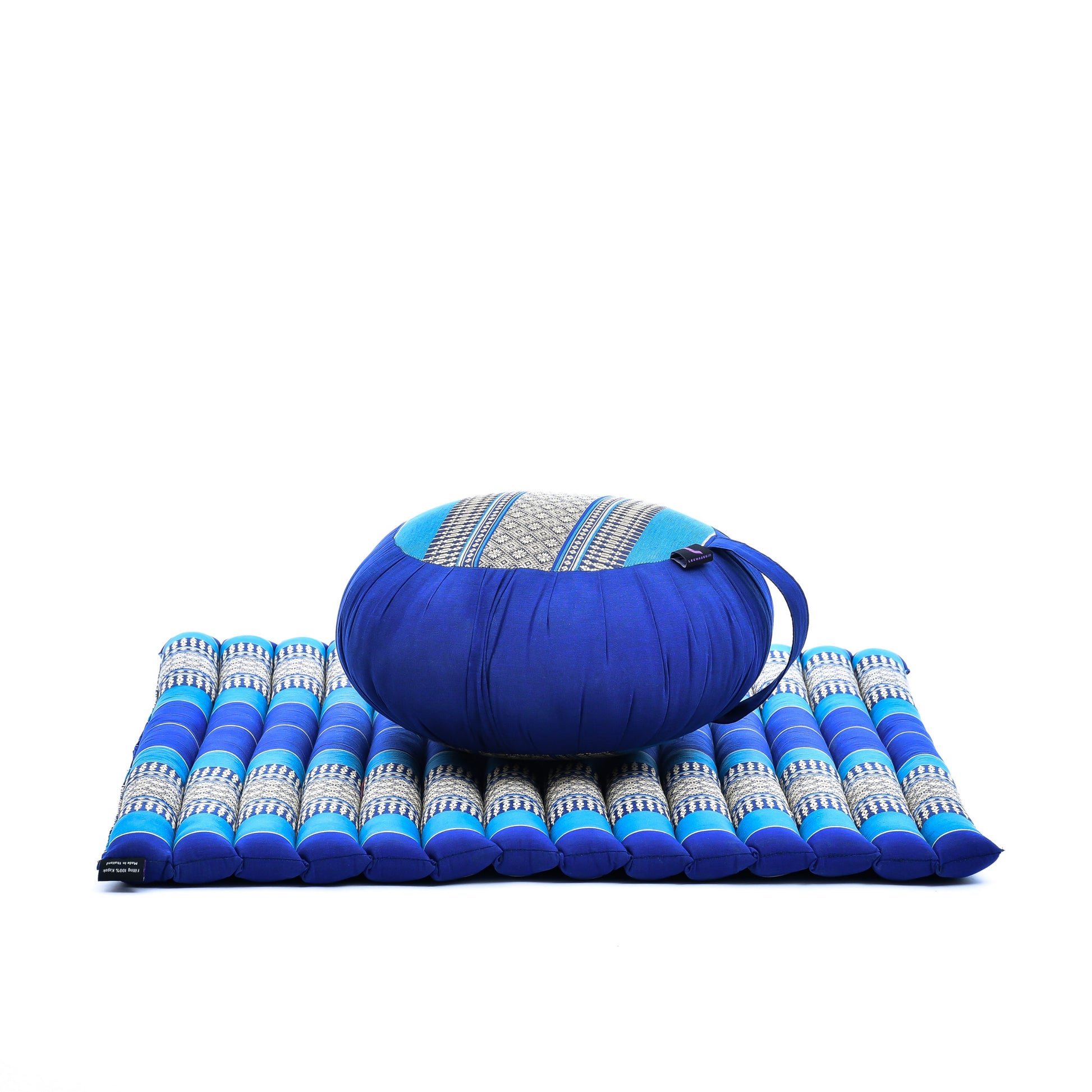 Kapok Meditation Cushion Set – Zabuton Mat & Zafu Seat Cushion with Cotton Cover, Sf28 - Blue