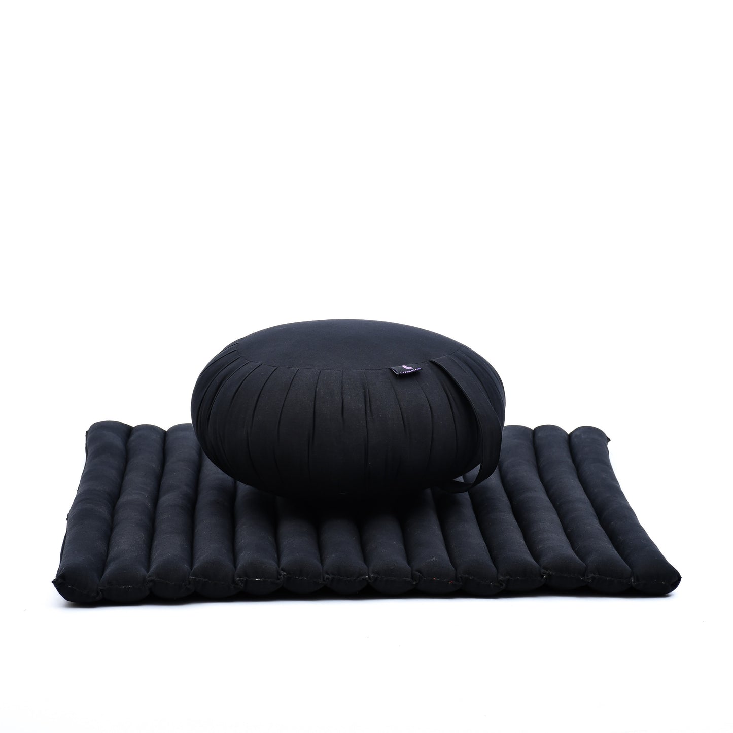 Kapok Meditation Cushion Set – Zabuton Mat & Zafu Seat Cushion with Cotton Cover, Cl02 - Black