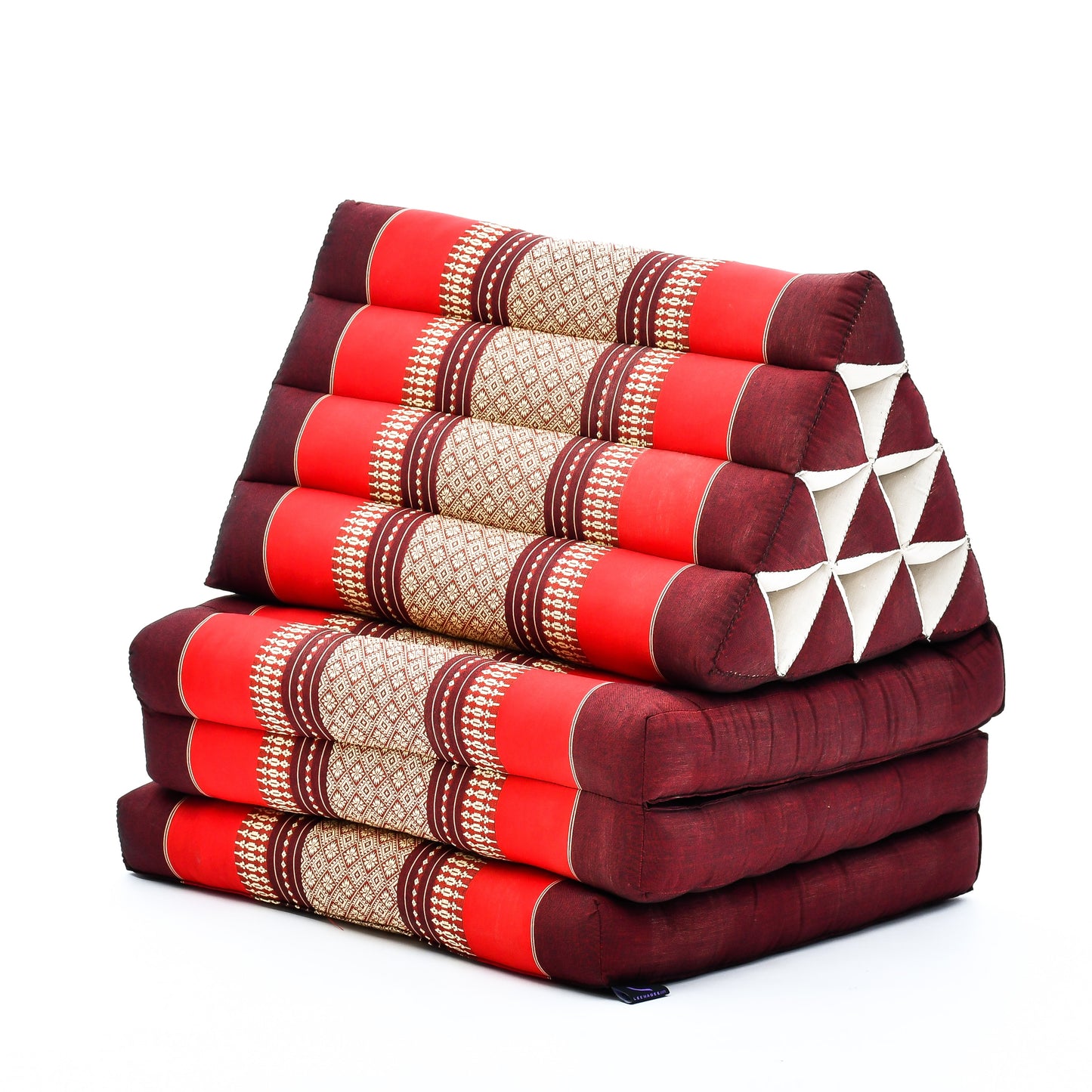 Thai Folding Mat with Triangle Cushion – Handmade Kapok Relax Mat for Sleeping, Reading & Lounging, Sf24 - Red, Brown, 3 seating segments