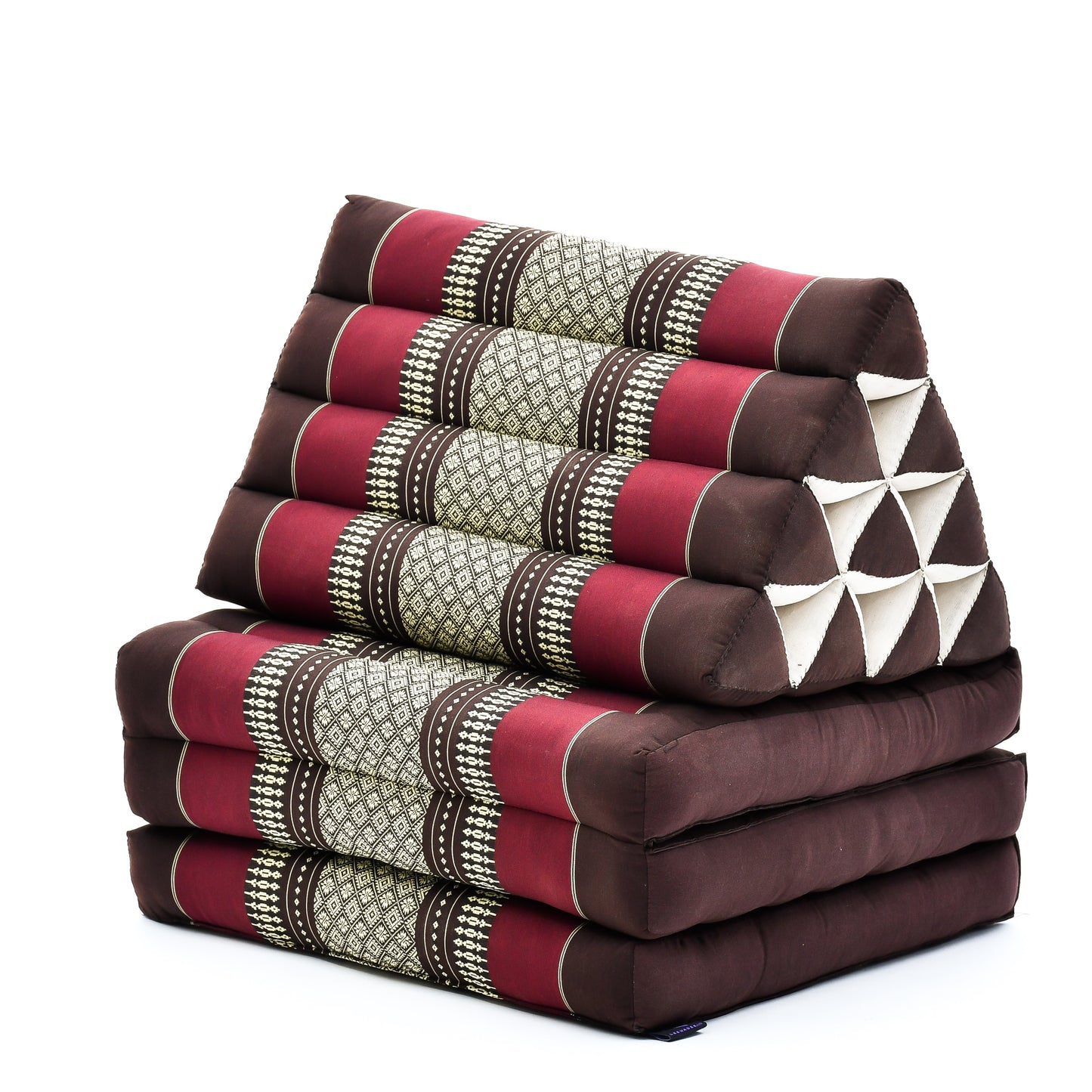 Thai Folding Mat with Triangle Cushion – Handmade Kapok Relax Mat for Sleeping, Reading & Lounging, Sf19 - Red, Brown, 3 seating segments
