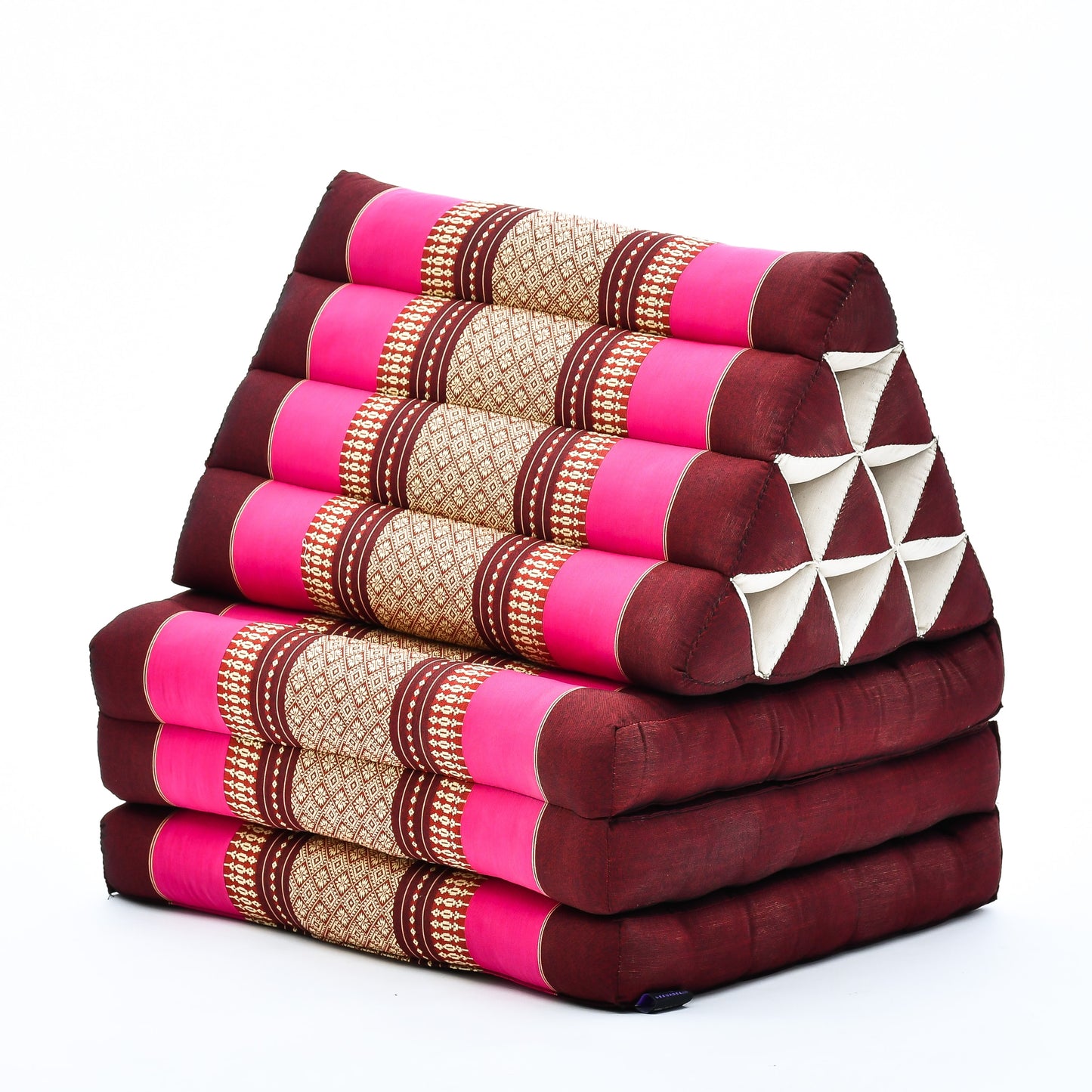 Thai Folding Mat with Triangle Cushion – Handmade Kapok Relax Mat for Sleeping, Reading & Lounging, Sf29 - Auburn, Pink, 3 seating segments