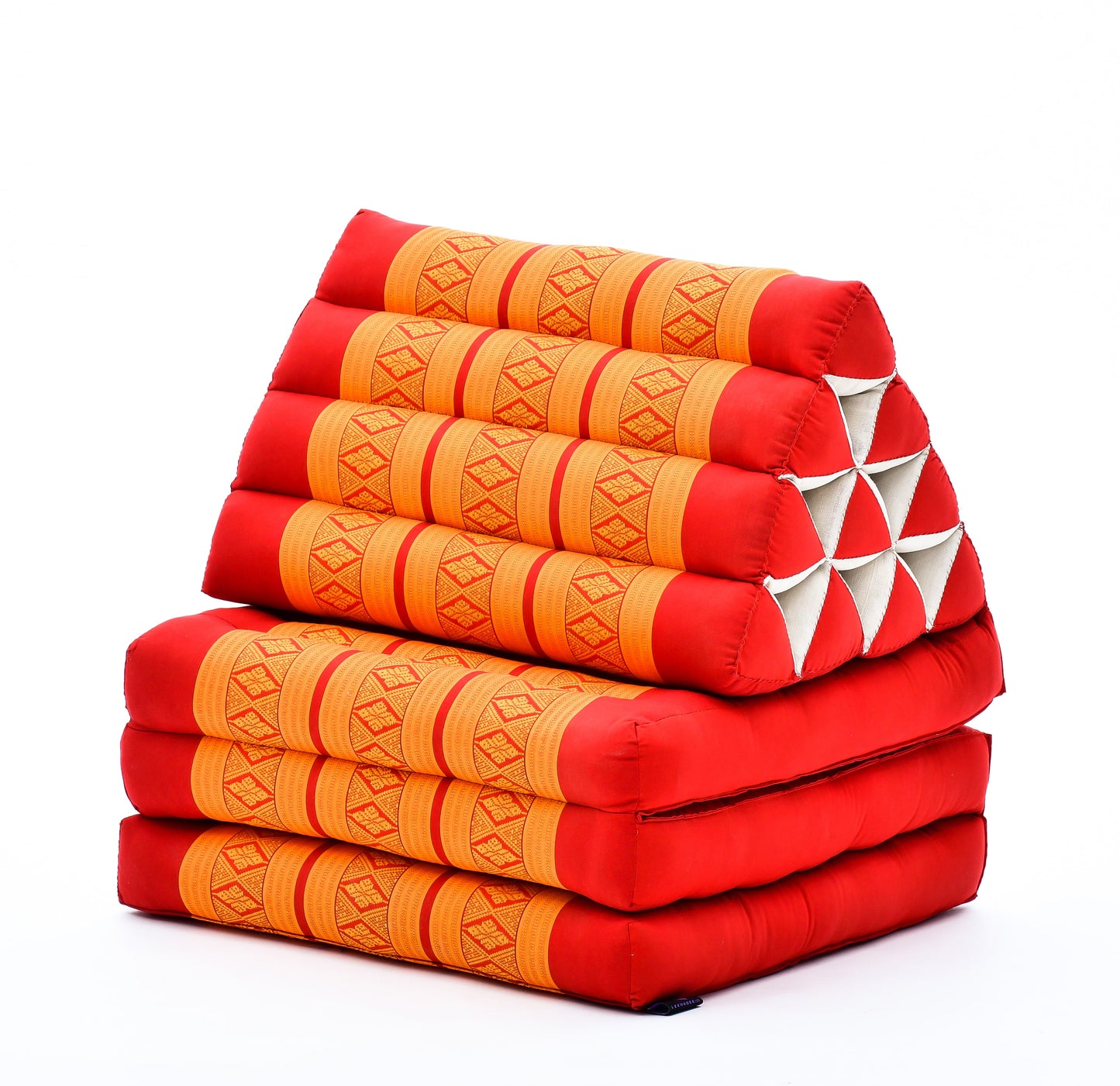 Thai Folding Mat with Triangle Cushion – Handmade Kapok Relax Mat for Sleeping, Reading & Lounging, Sf02 - Orange, 3 seating segments