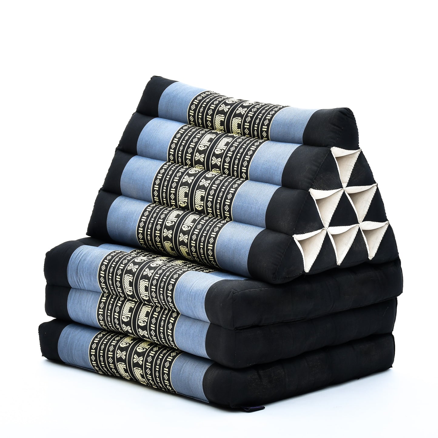 Thai Folding Mat with Triangle Cushion – Handmade Kapok Relax Mat for Sleeping, Reading & Lounging, Sf15 - Blue, 3 seating segments