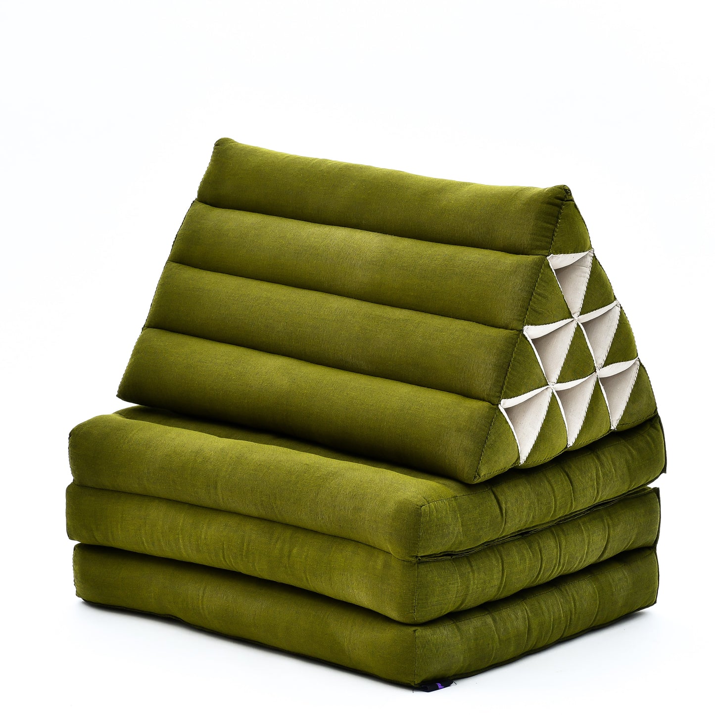 Thai Folding Mat with Triangle Cushion – Handmade Kapok Relax Mat for Sleeping, Reading & Lounging, Cl23 - Green, 3 seating segments