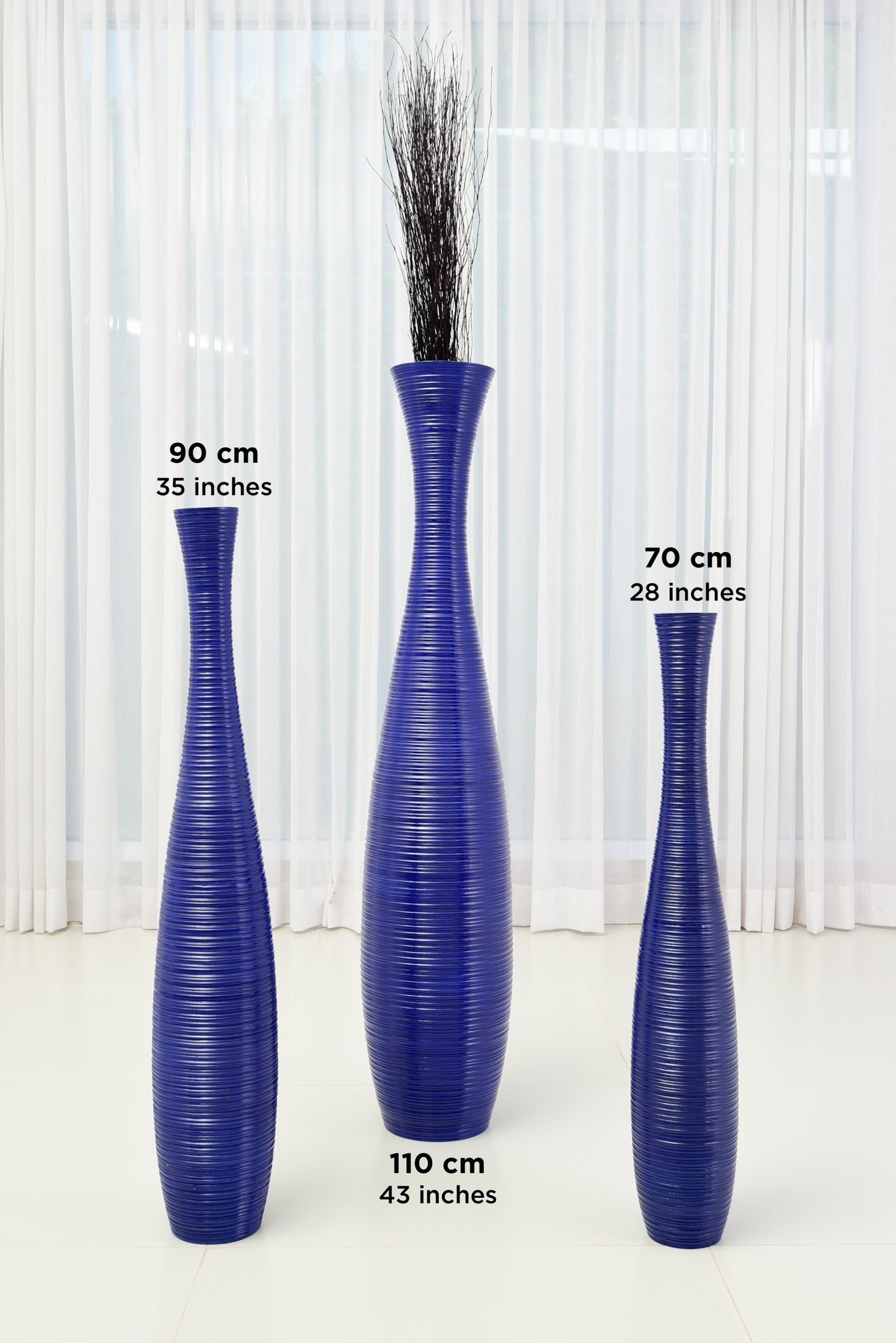 Large Mango Wood Floor Vase – Handcrafted Decorative Highlight from Thailand, 65 cm