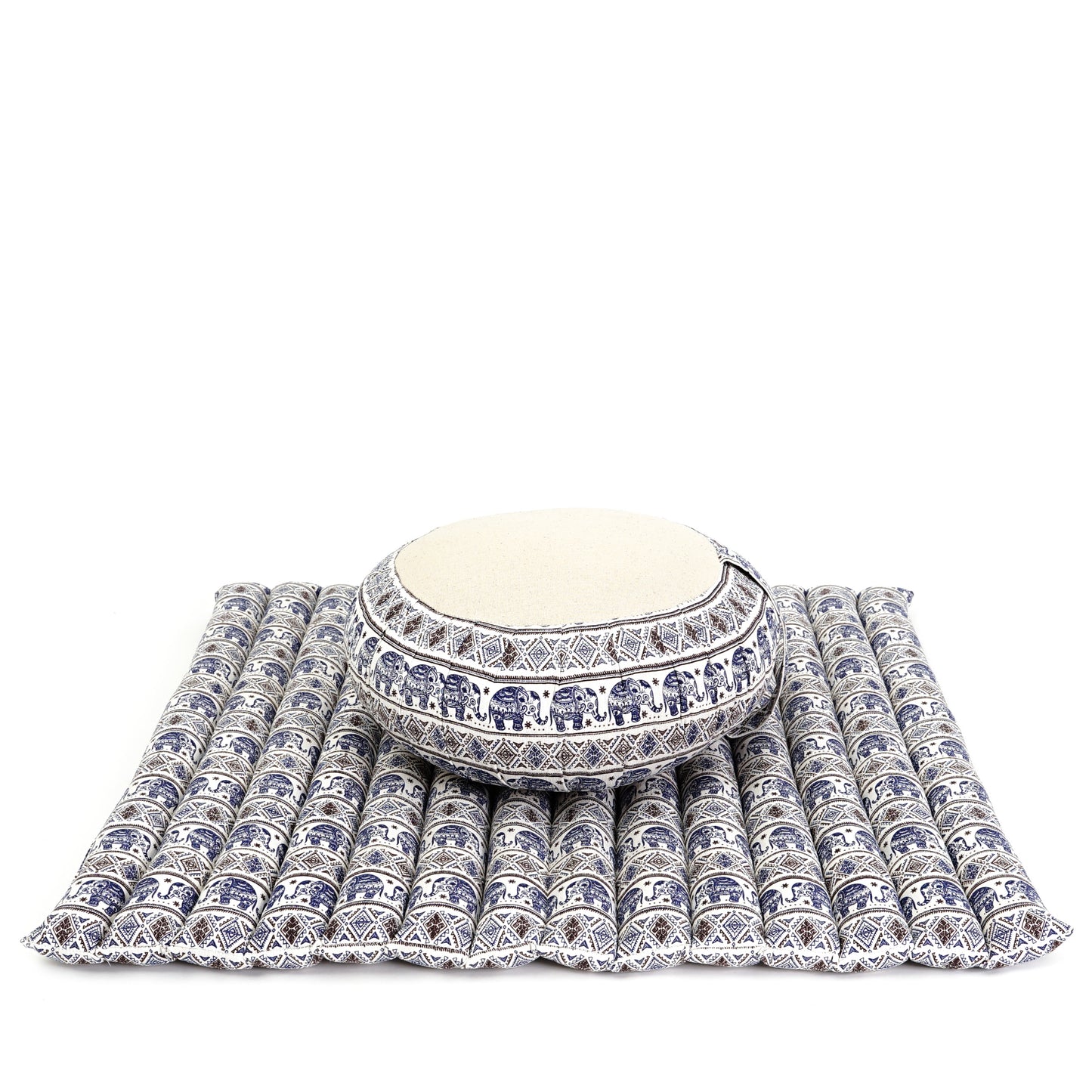 Kapok Meditation Cushion Set – Zabuton Mat & Zafu Seat Cushion with Cotton Cover, El1 - Blue