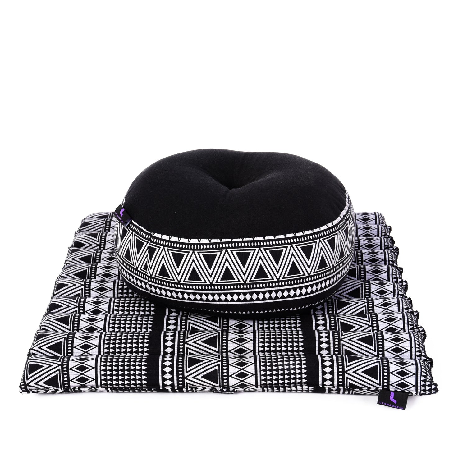 Compact Meditation Cushion Set Made of Kapok – Small Zabuton & Zafu with Cotton Cover, Cbt3 - Black