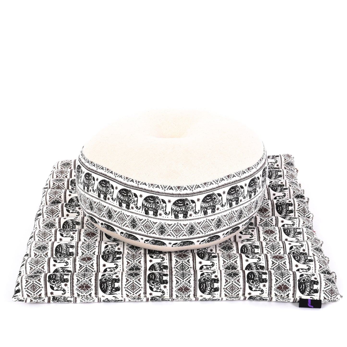 Compact Meditation Cushion Set Made of Kapok – Small Zabuton & Zafu with Cotton Cover, El2 - Black