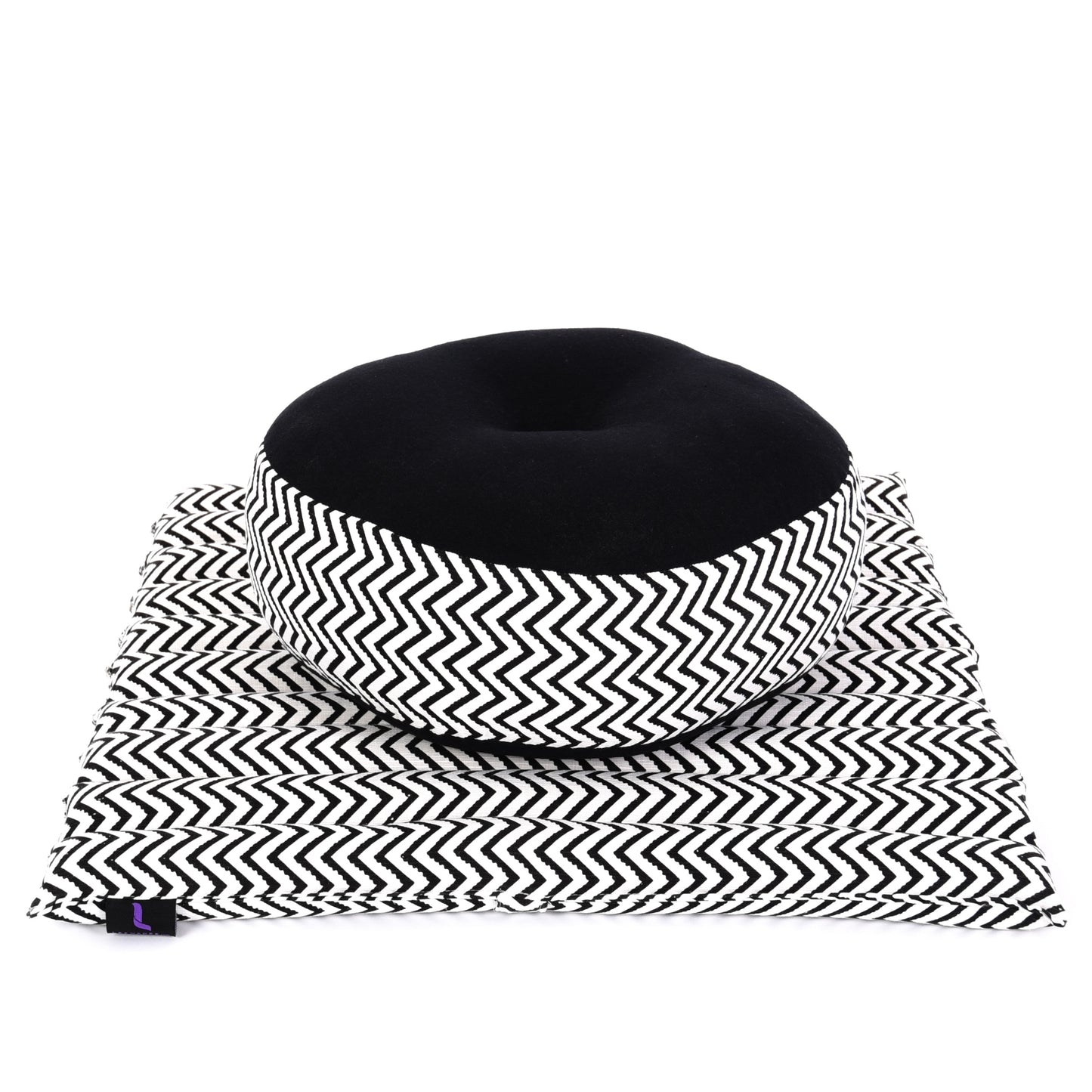 Compact Meditation Cushion Set Made of Kapok – Small Zabuton & Zafu with Cotton Cover, Cbt5 - Black