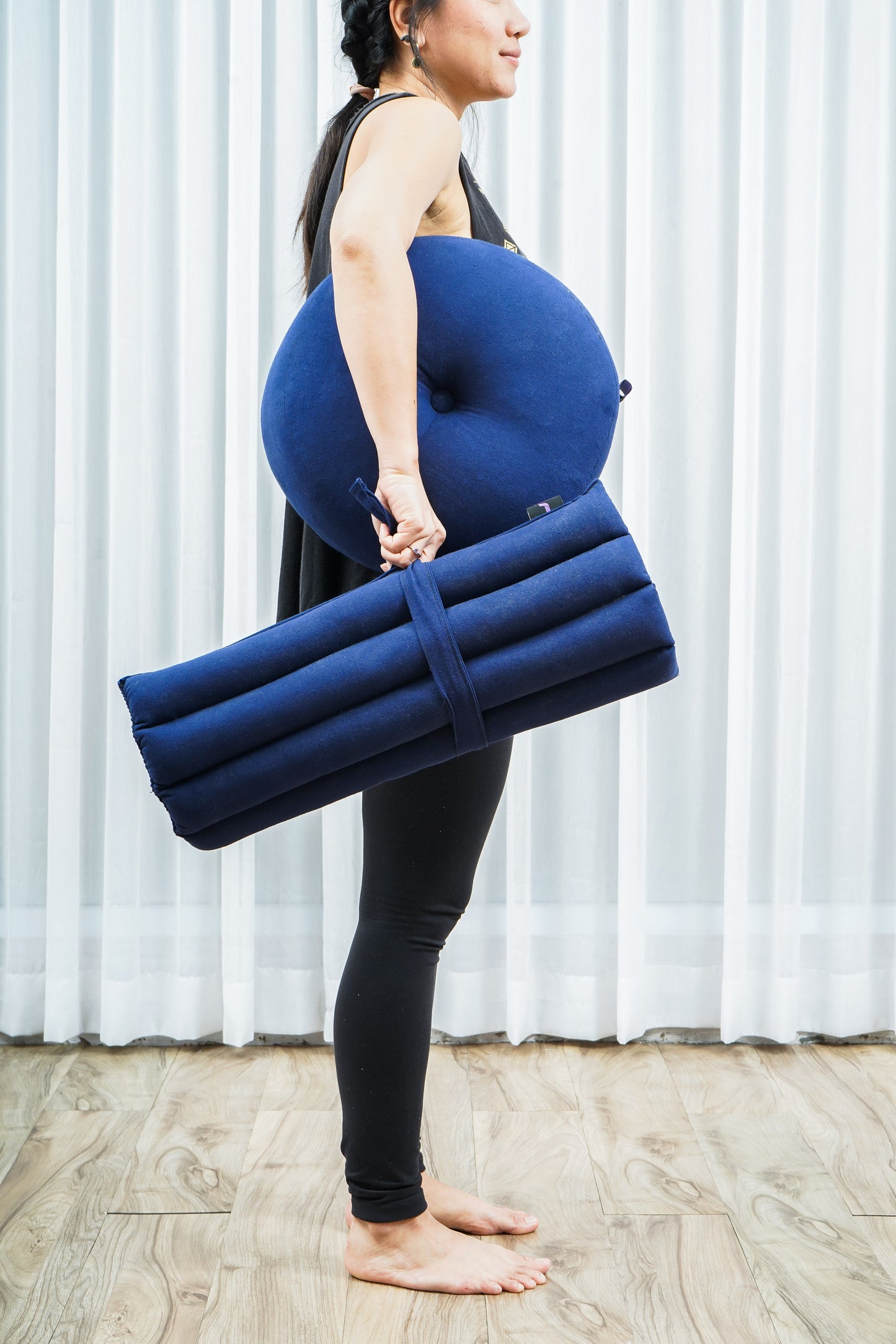 Compact Meditation Cushion Set Made of Kapok – Small Zabuton & Zafu with Cotton Cover, Cl44 - blue