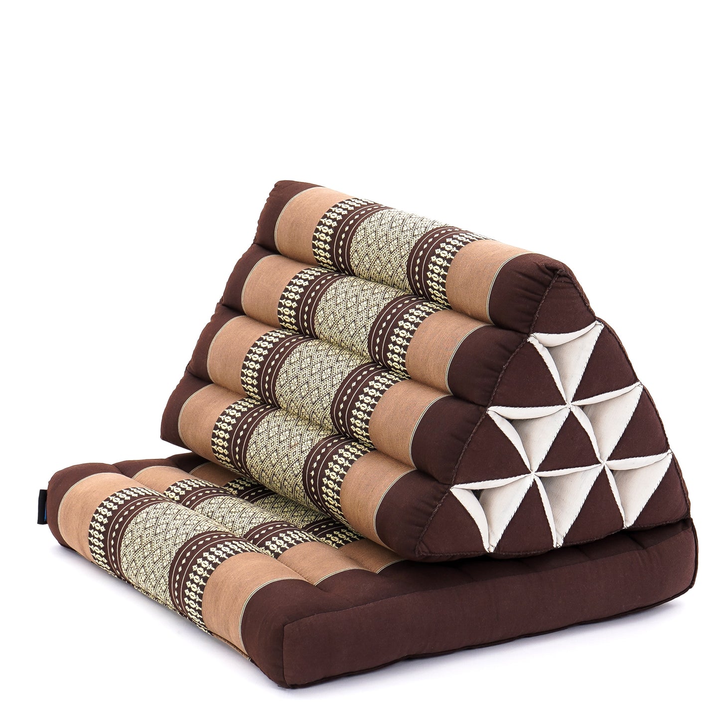 Triangular Kapok Backrest Cushion – Firm Thai Reading Pillow with Cotton Cover in Plain or Patterned Designs, Sf10 - Brown, 1 seating segment